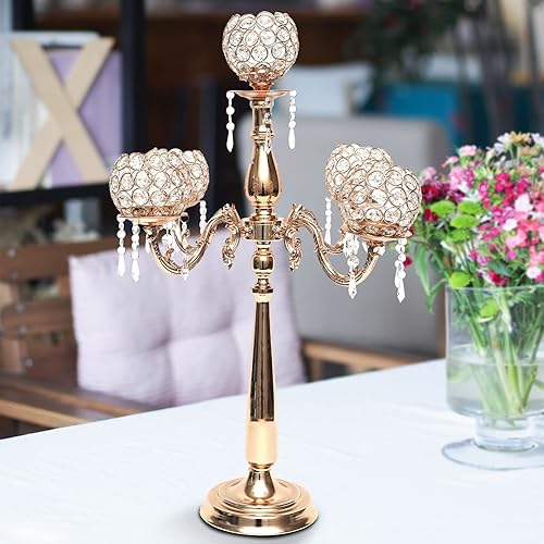 Miniatura 5 de Cbhfmljd 5 Arms Crystal Candle Holder Gold 75cm295inch Detachable Centerpiece for Wedding Birthdays Anniversaries Table Decorations Elegant Design
