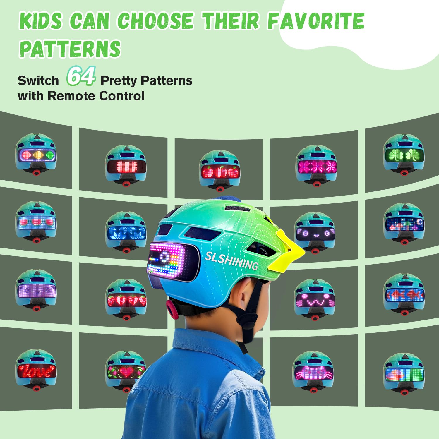 Kids Bike Helmet for Boys Girls: Toddler Helmets Kid Helmet with Light for Scooter Skateboard Bicycle Skate Adjustable Safety Toddler Bike Helmets for Kids 8-14 5-8 3-5 8-12 Ages Years Old Youth Green