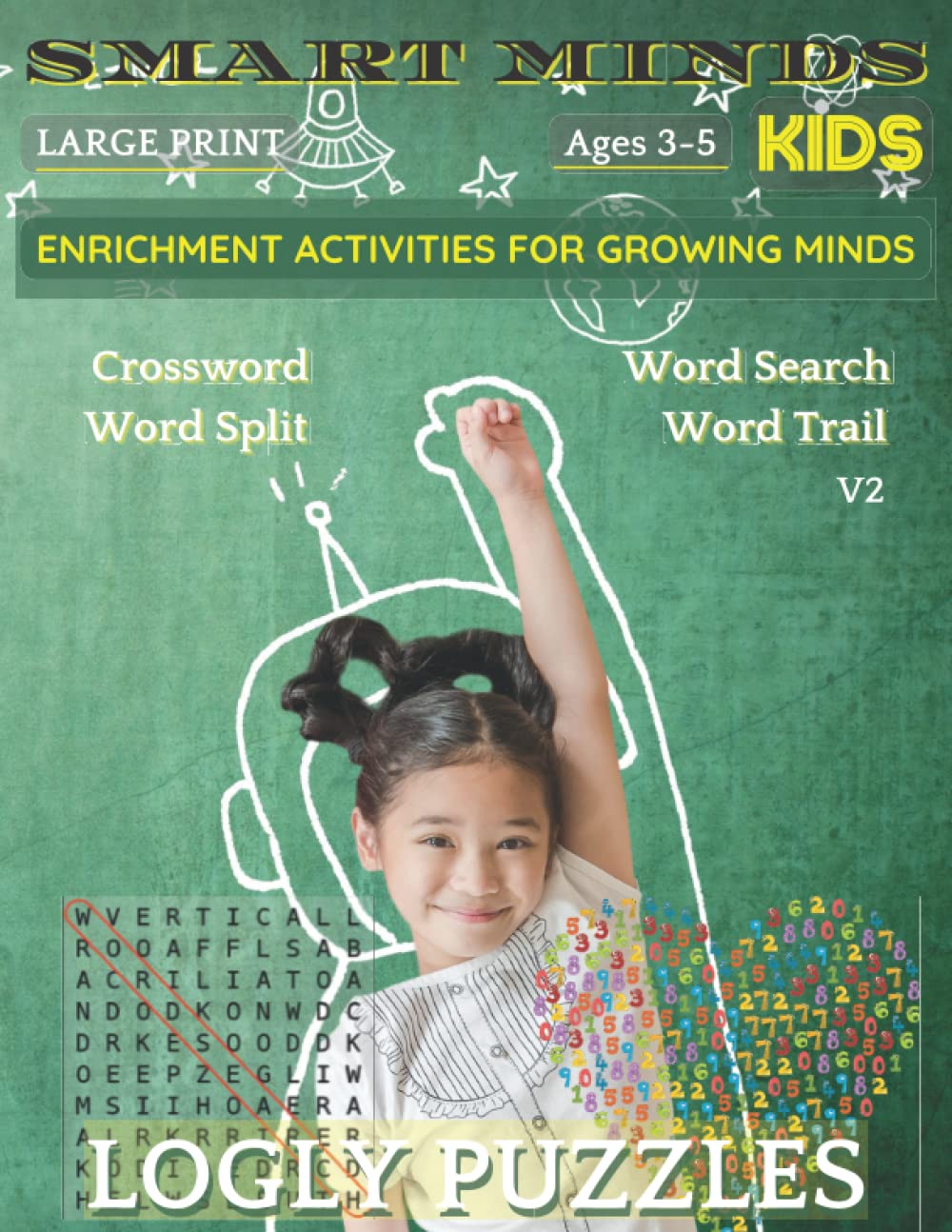 Smart Minds Kids Ages 3-5, V2 Crossword, Word Search, Word Split, Word Trail Large Print: Enrichment Activities For Growing Minds, Give Your Child The Confidence That Comes With A Great Vocabulary