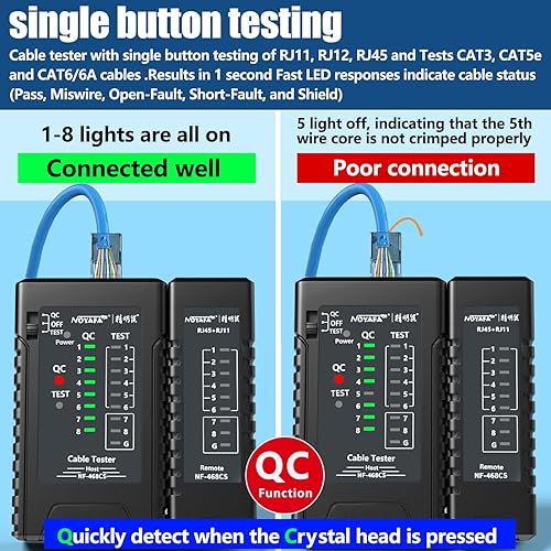Miniatura 2 de NOYAFA NF-468CS Probador de cable de red Teléfono y probador de continuidad Mapeador de cable Ethernet para RJ45RJ11RJ12CAT5CAT6POE Test Herramienta