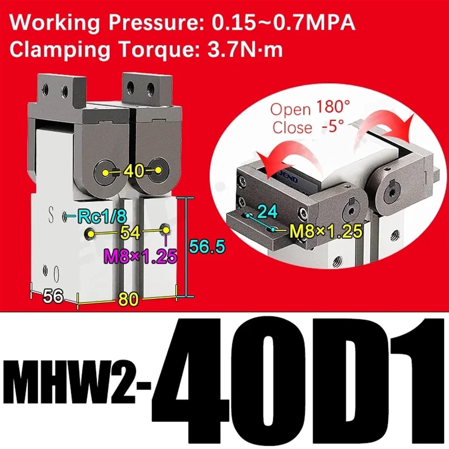 1PC MHW2 MHW2-20D MHW2-25D MHW2-32D 180 Air Gripper Rack Pinion Style MHW2-20D1 MHW2-25D1 MHW2-32D Cylinder(MHW2-40D1)