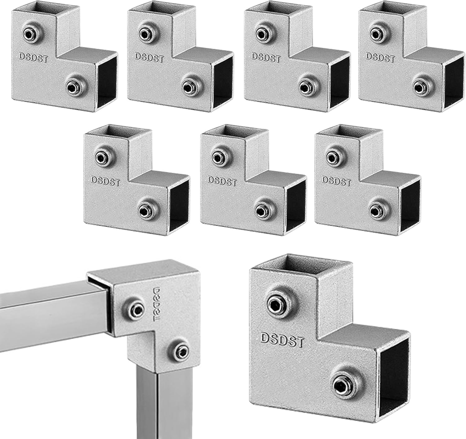 8 Pcs 25mm Square Tube Connector, 2 Way L Shaped 90 Degree Clamp, Aluminum Alloy Pipe Connectors for Handrails, Shelf, Fence, Structural Stabilized (D-L Type)