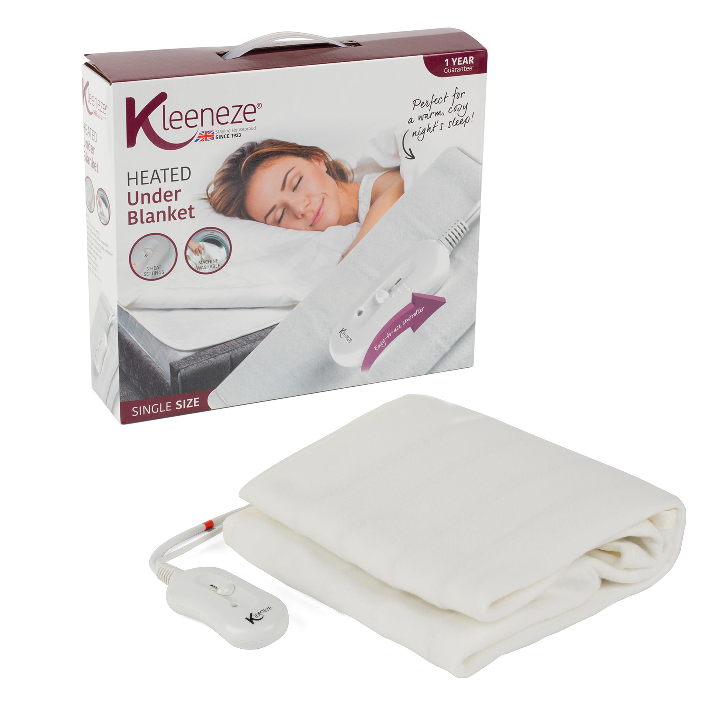 Kleeneze KL1284STK Electric Blanket - Single Bed 60 x 120 cm, Heated Electric Underblanket...