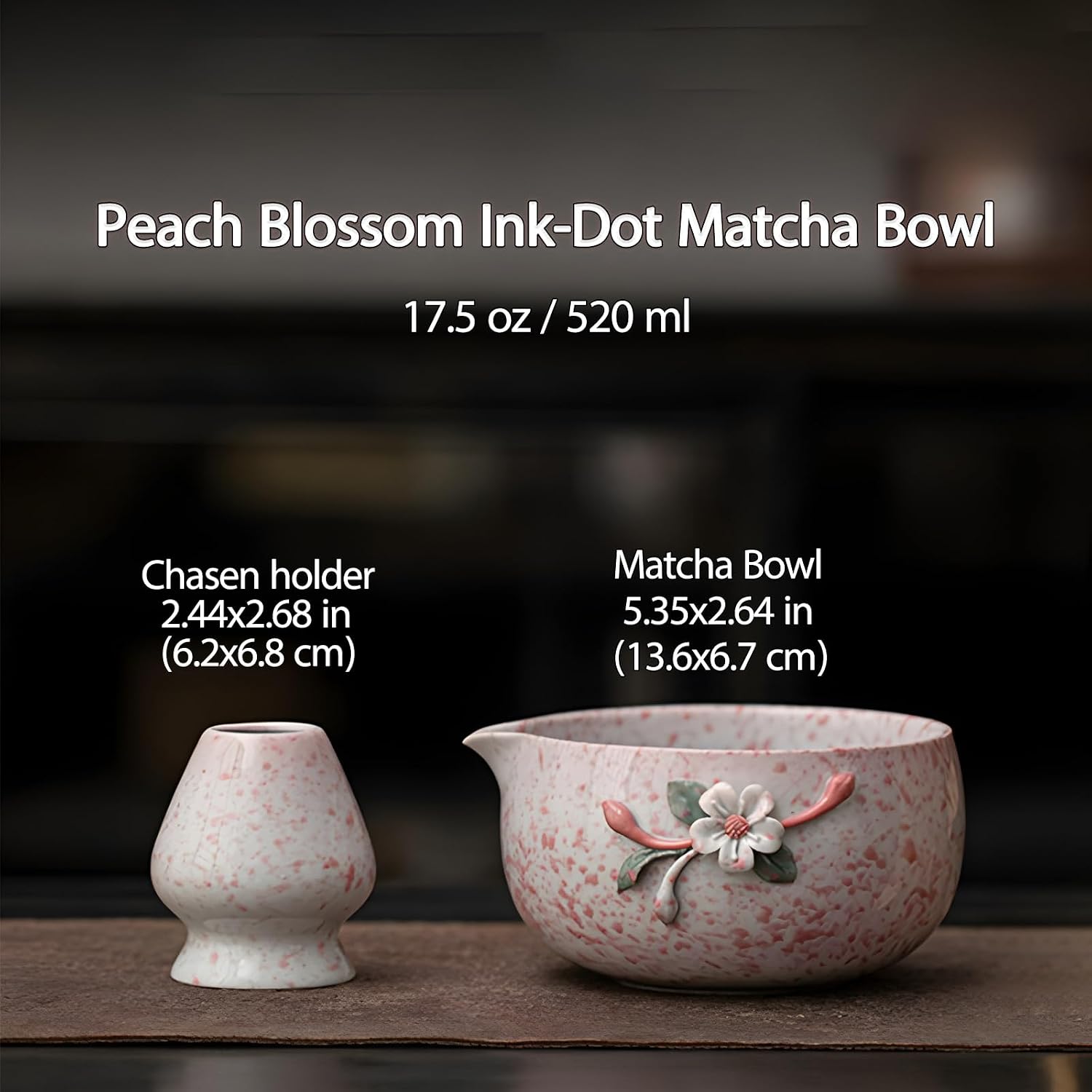 Peach Blossom Matcha Bowl Set - 8-Piece Matcha Whisk Set, Matcha Tea Kit Includes Bamboo Whisk, Chasen Holder, Scoop & Sifter, Tea Towel for Matcha Ceremony, Pink and Cyan