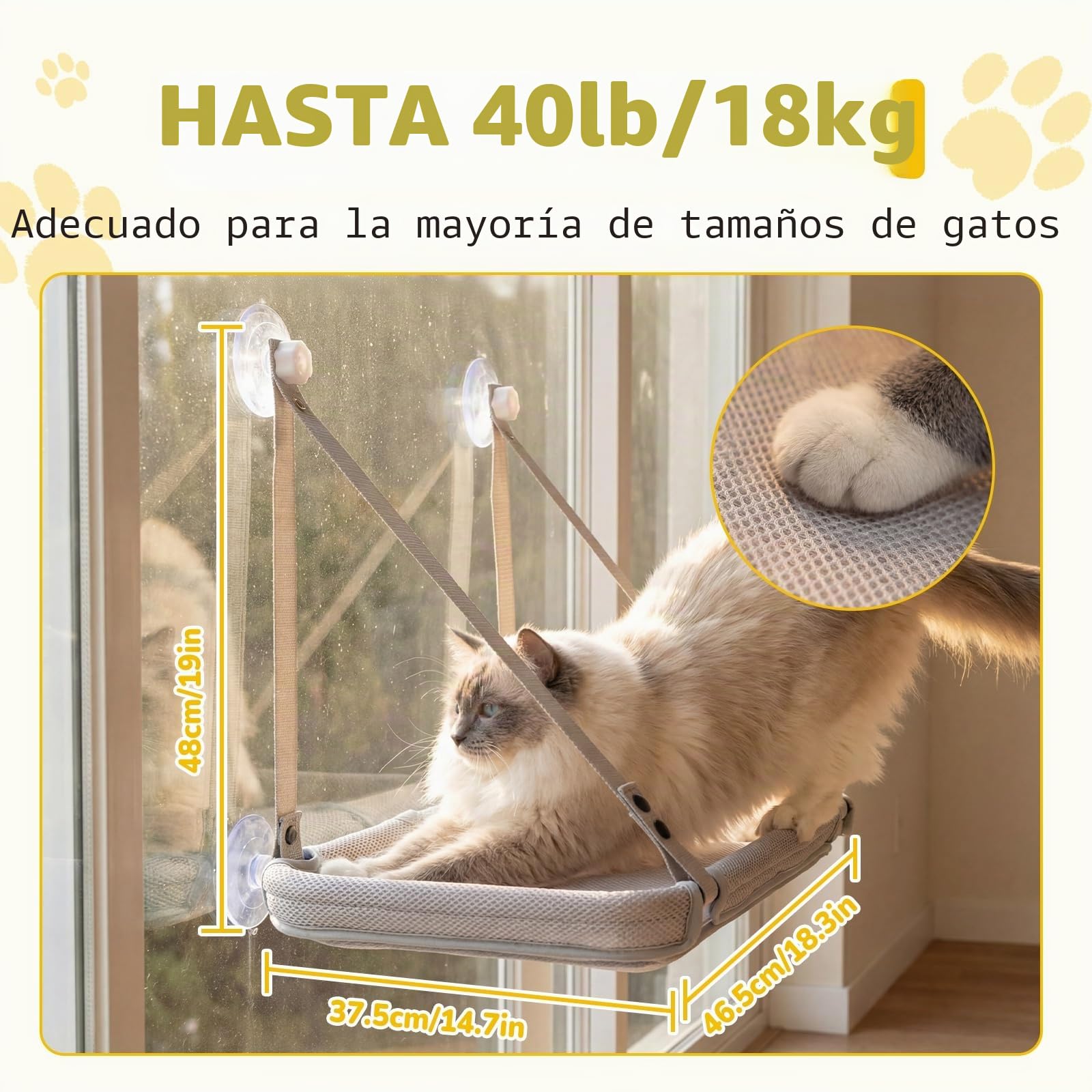 CATISM 2 en 1 Escritorio para Gatos & Plegable Hamaca GatoVentana de hasta 18kg, Lavable Cama para Gatos con Ventosa Fuerte para Oficina en casa