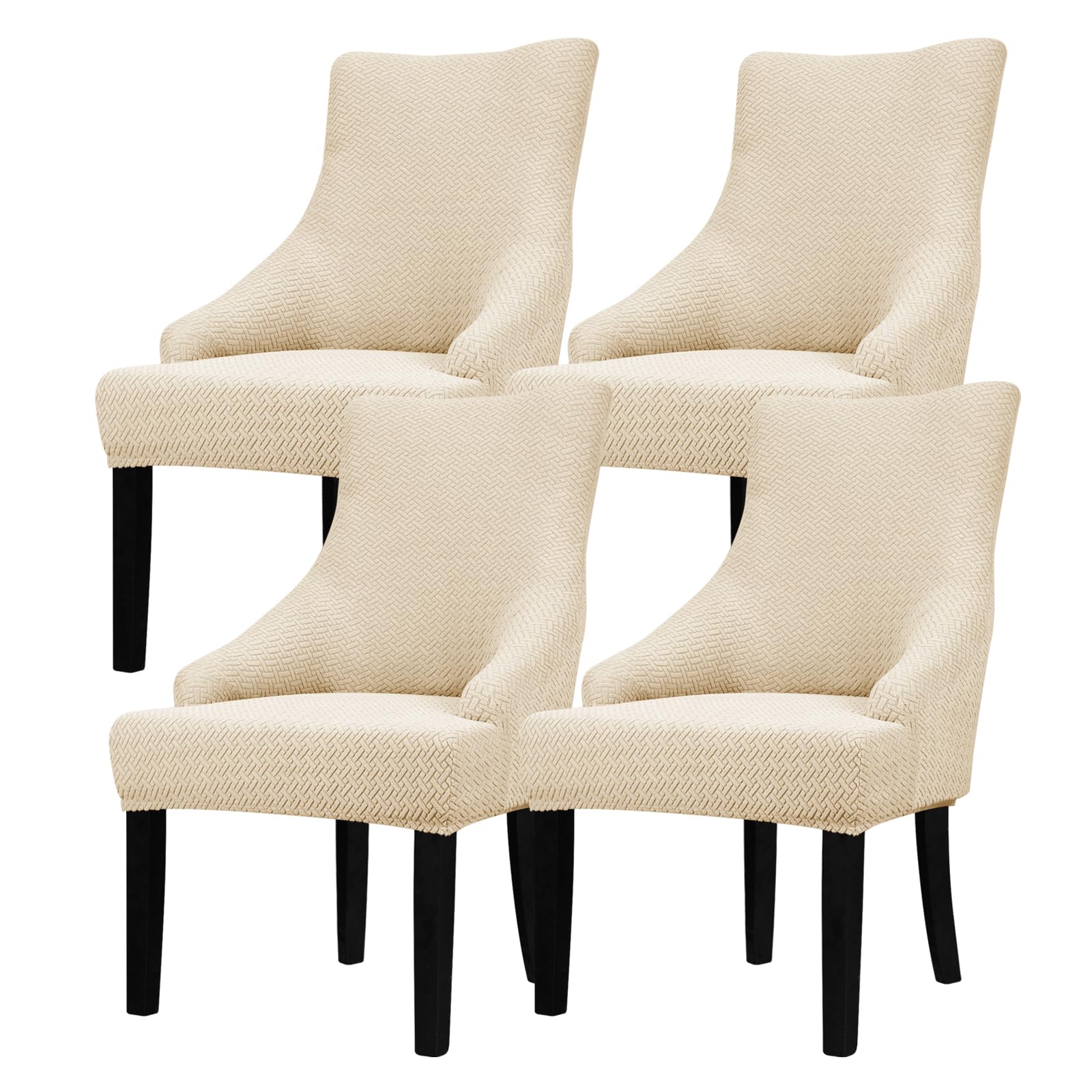 Leorate Hight Scoop Back Chair Covers - Stretch Jacquard Wingback Armchair Slipcovers Recliner Chair cover Furniture Protector for Home Decor - Brown 4 Pieces