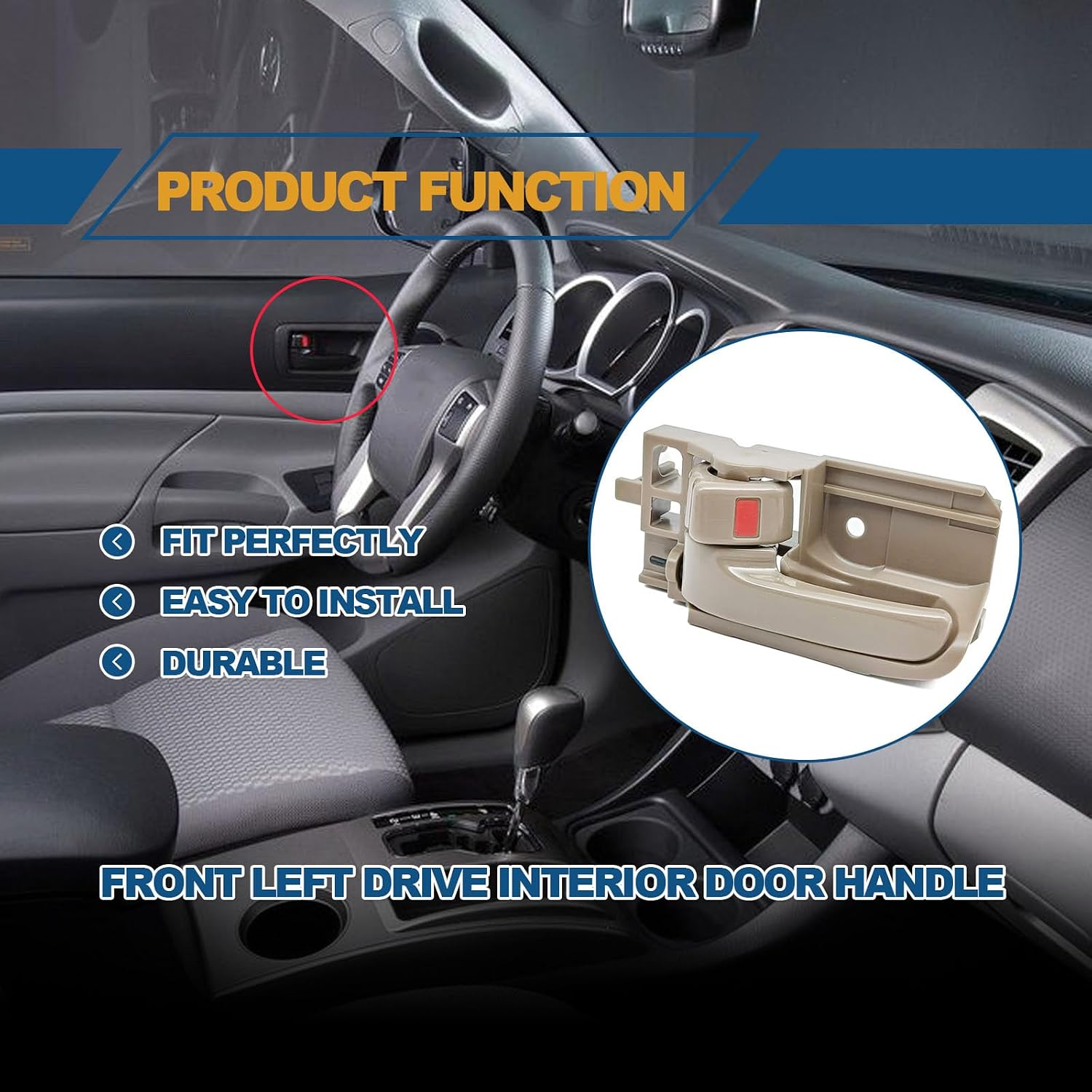 Driver and Passenger Side Interior Door Handles Compatible with 2003-2008 Toyota Corolla, 2005-2015 Toyota Tacoma, 2003-2008 Pontiac Vibe, 6920602100B0, TO1352136, 69206-02100-E0, Beige