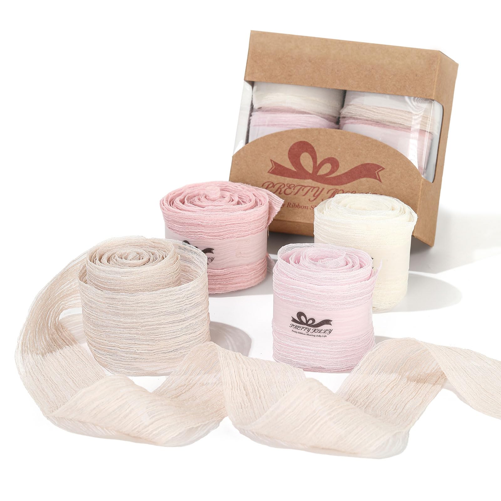 Pretty Jolly Crinkle Chiffon Ribbon for Flower Bouquet 1 1/2 Inch Pink Set Tulle Ribbon for Gift Wrapping Handmade Silk Ribbon 12 Yards Ribbons for Crafts Hair Wedding Invitation Baby Shower — image 1