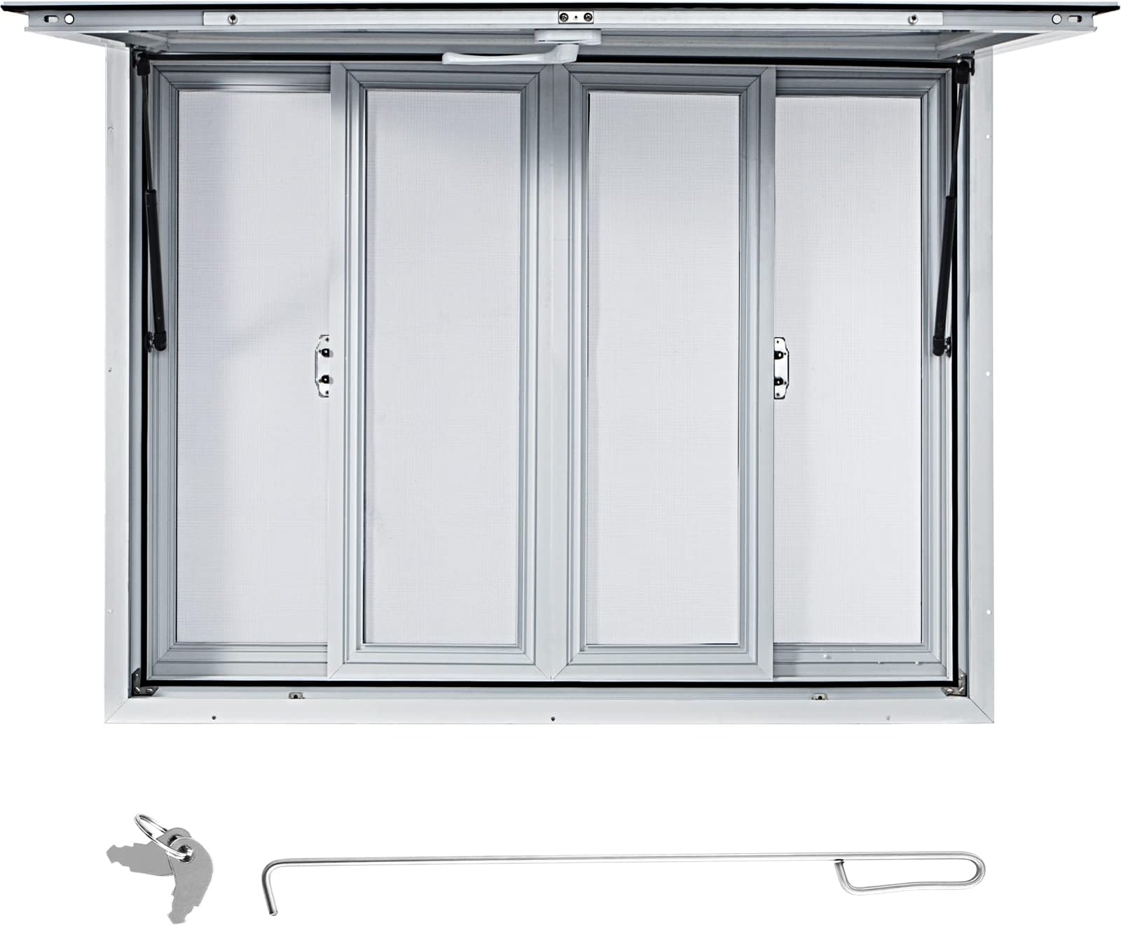 Concession Window 48"x36", Aluminum Alloy Food Truck Service Windows with 4 Horizontal Sliding Windows & Awning Door & Drag Hook, 85 Degrees Serving Window for Food Truck