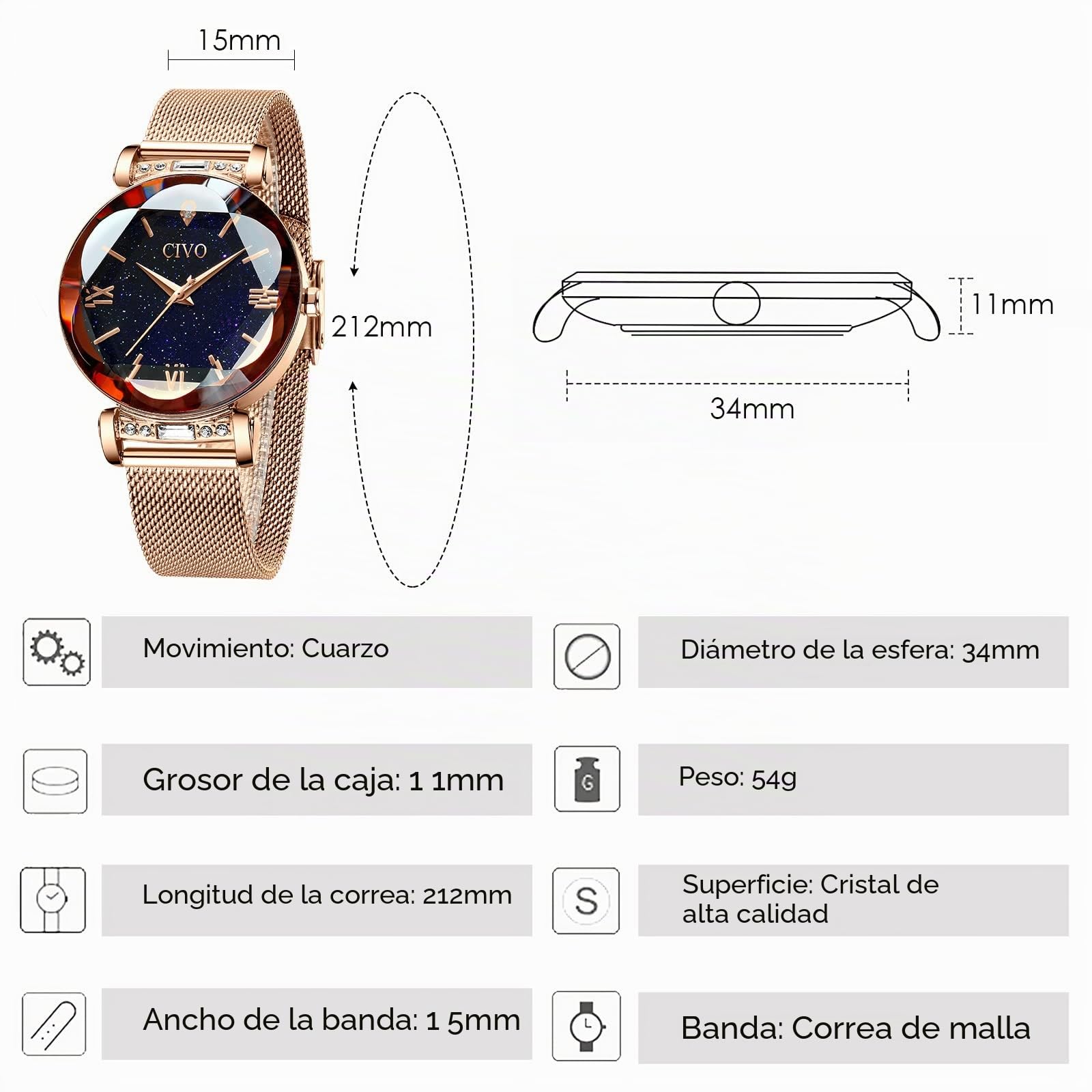 CIVO Relojes para Mujer Reloj Damas de Malla Impermeable Cuero Lujo Minimalista Elegante Banda de Acero Inoxidable Relojes de Pulsera Moda Vestir Negocio Casual Reloj de Cuarzo