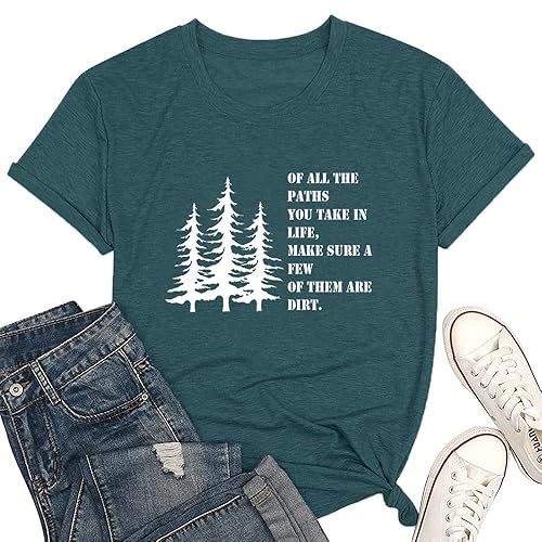 Women Hiking Mountain T Shirt Funny Pine Tree Graphic Tee