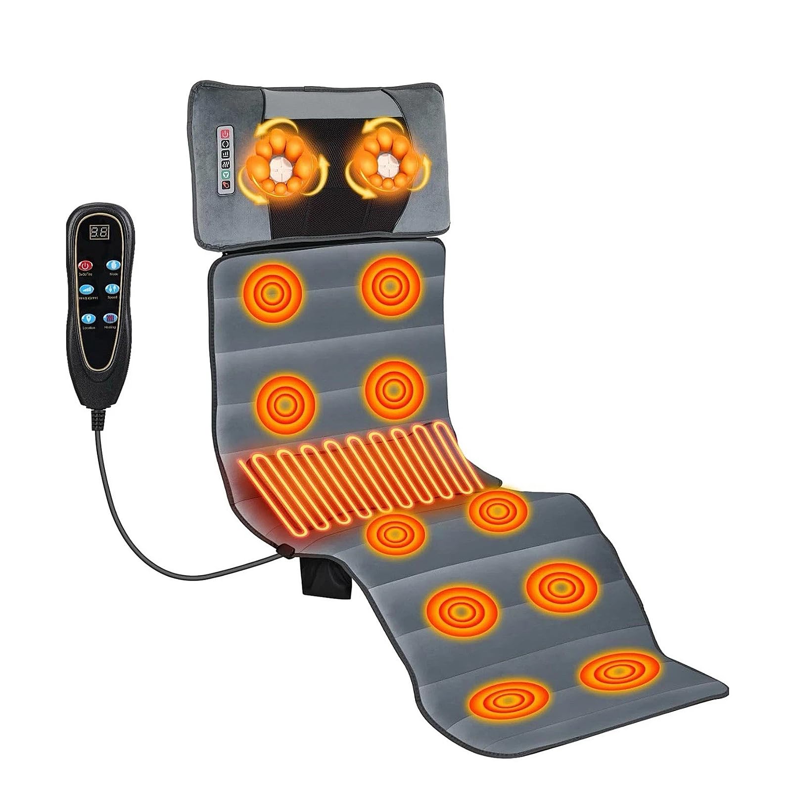 Tapis de Massage Shiatsu Chauffant pour Tout Le Corps avec 20 têtes de Massage Shiatsu pour la Nuque pour soulager Les douleurs du Dos, des lombaires et des Jambes (Gris Pelucheux)