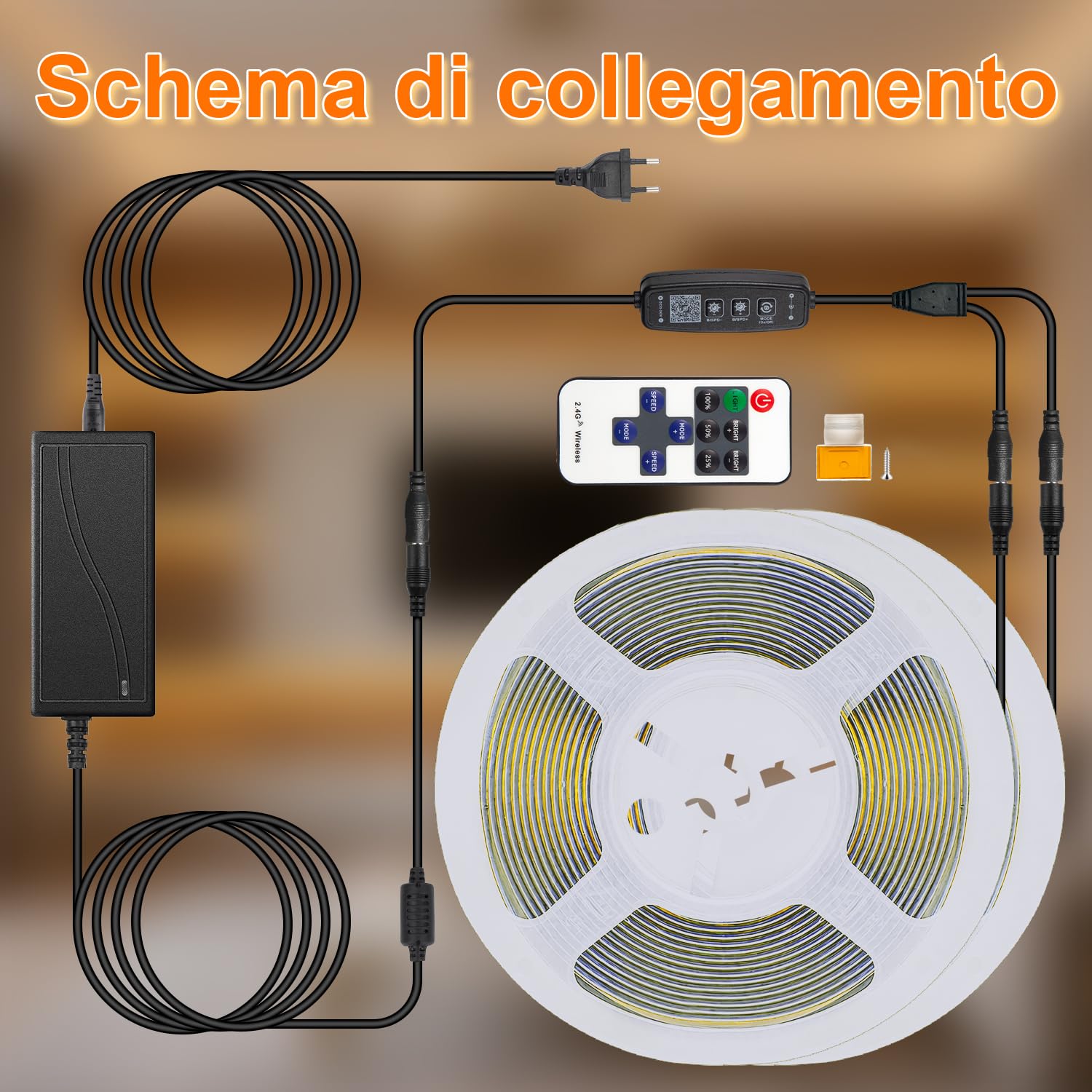 Gliztech Striscia LED COB 30m, Dimmerabile 2700K, Bianco Caldo CRI90+, con App e telecomando. Questa striscia LED COB è Adatta per l'illuminazione di Interni in Camere da Letto, Soggiorni, Cucine