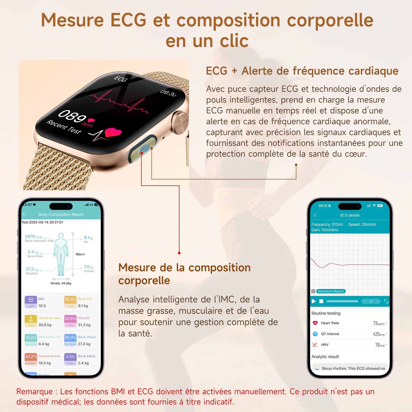 Marsyu 2026 Montre Connectée Femme ECG/HRV/Pressιon Artérιelle/IMC/Sommeil