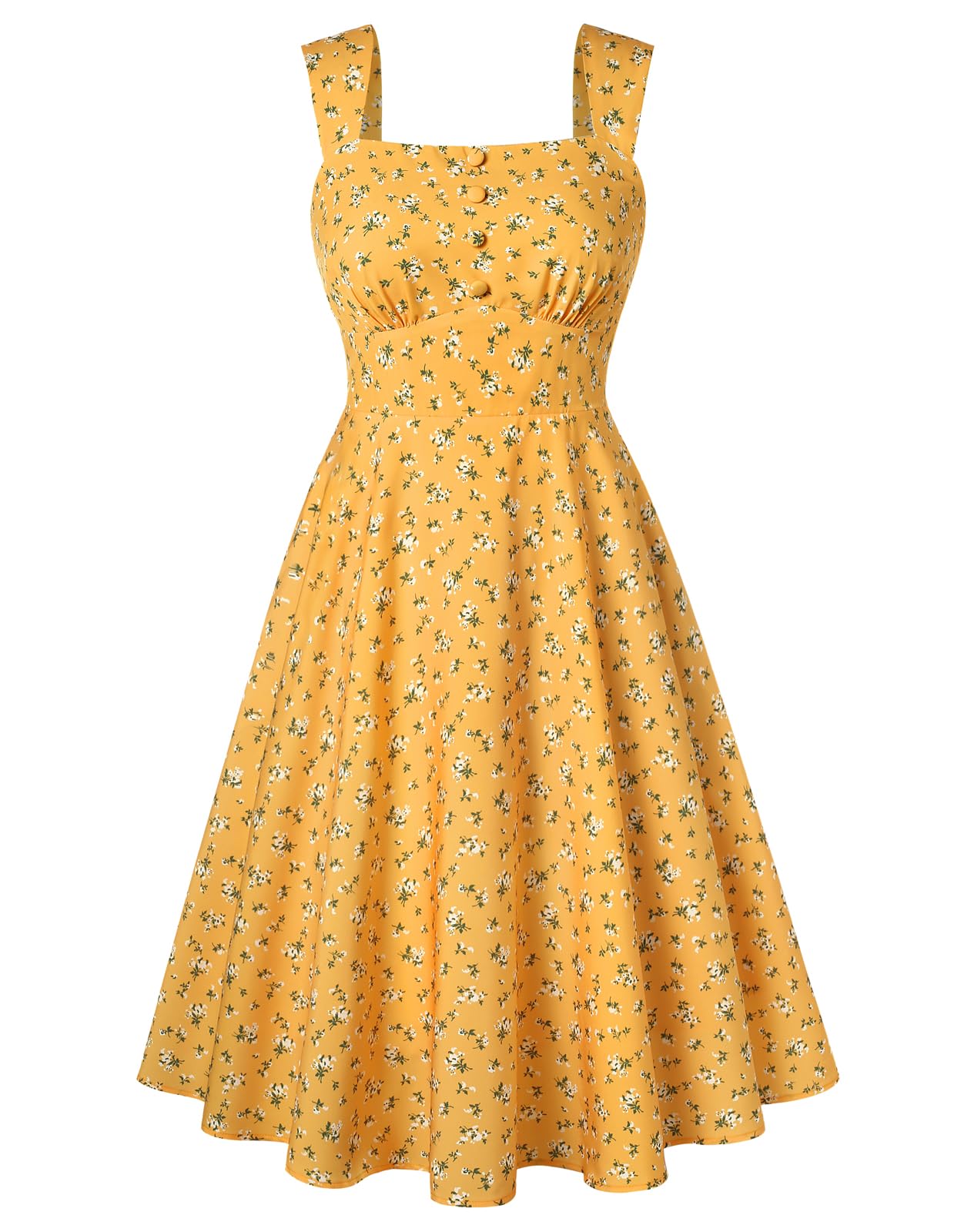 Square Neck Sundress for Women A Line Midi Dress Summer Cocktail Tea Party Dress with Pockets