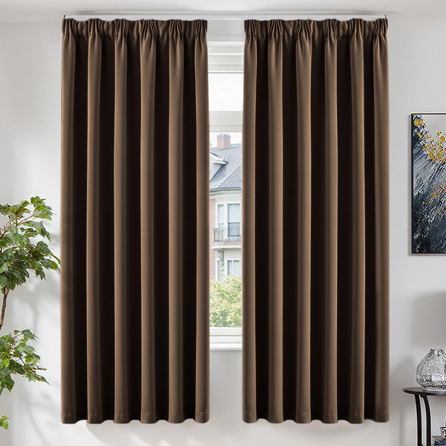 TOPICK Blackout Curtains Living Room Bedroom, W66 xL72 2 PCS, Brown — image 1