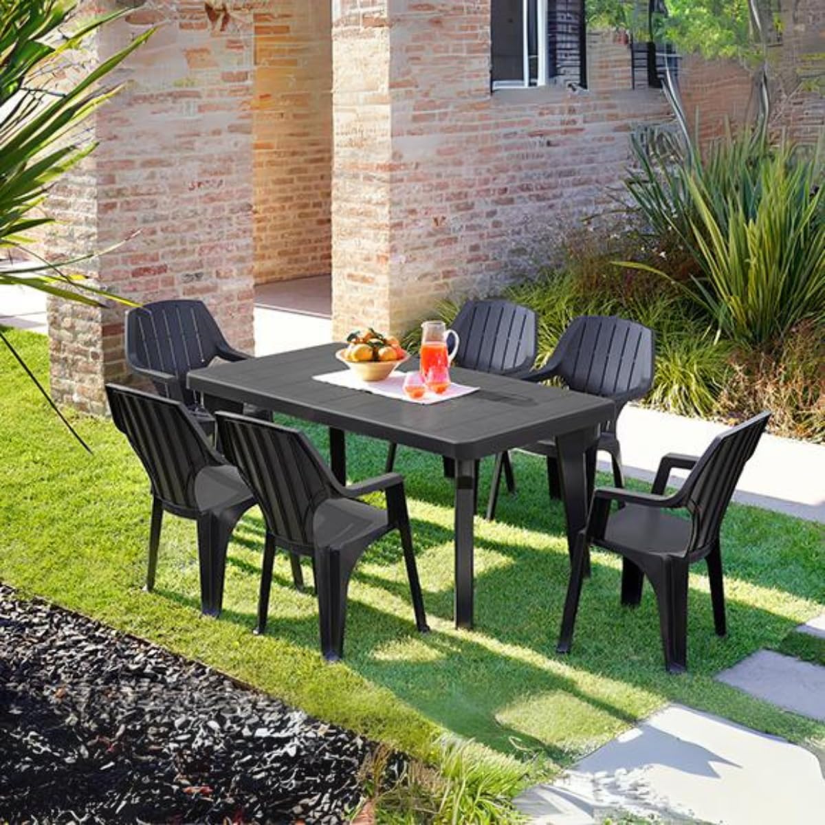 Tomaino - Mesa de jardín extensible de plástico Berg160/220 x 90 x 74h cm - Mesa de exterior con extensión (new antracita)