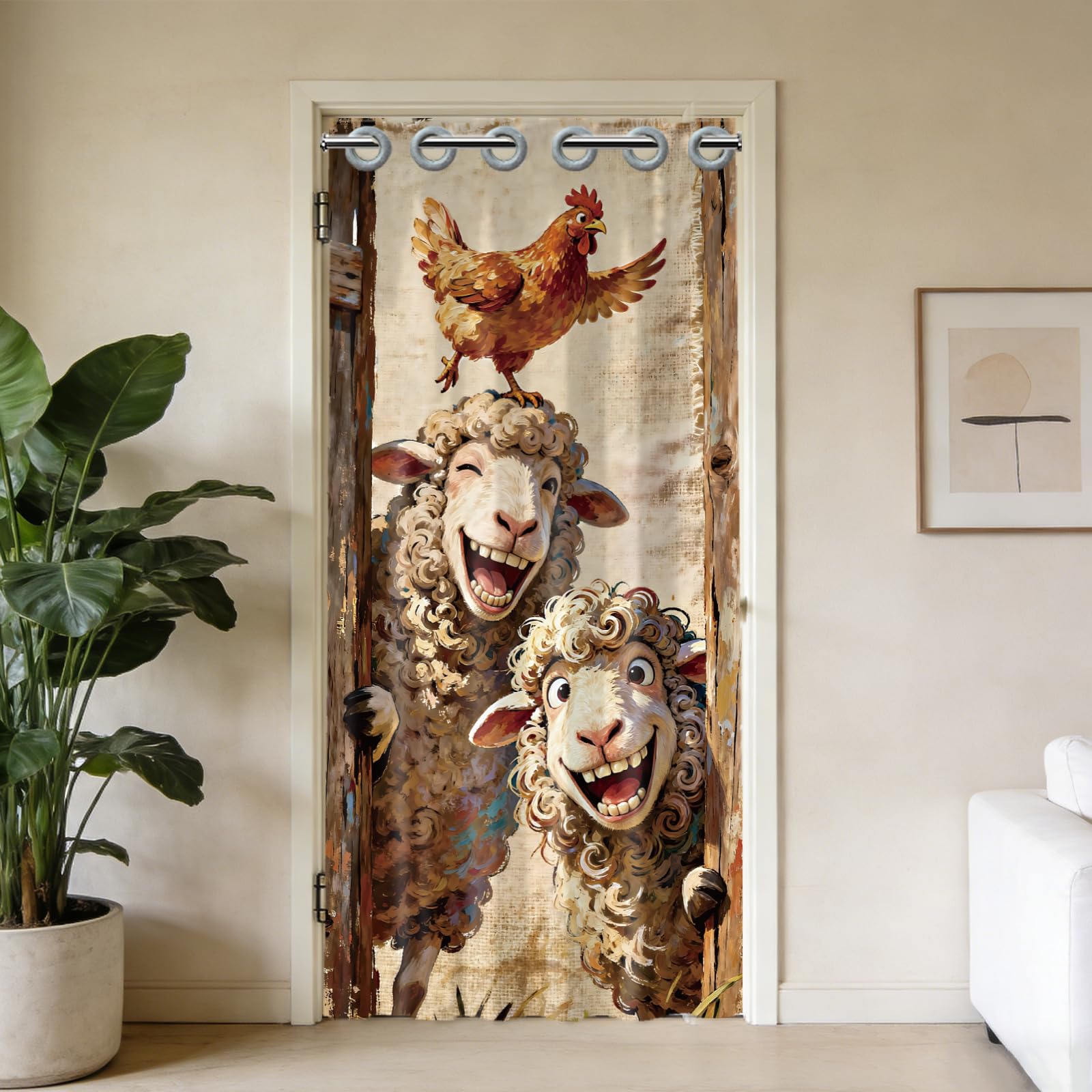 CONCHLERY Funny Sheep Pattern Door Curtain Doorway Curtain Folding Room Divider Curtains for Home Restaurant Door Decor, 78x39 Inch