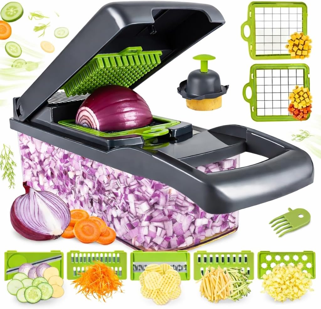 14 in 1 Multipurpose Kitchen Chopper with Fruit & Vegetable Cutters, Grater, Peeler & Chip Slicer, Durable Food-Grade Unbreakable Body, Easy Push-Button Cleaning, Manual Slicer & Dicer