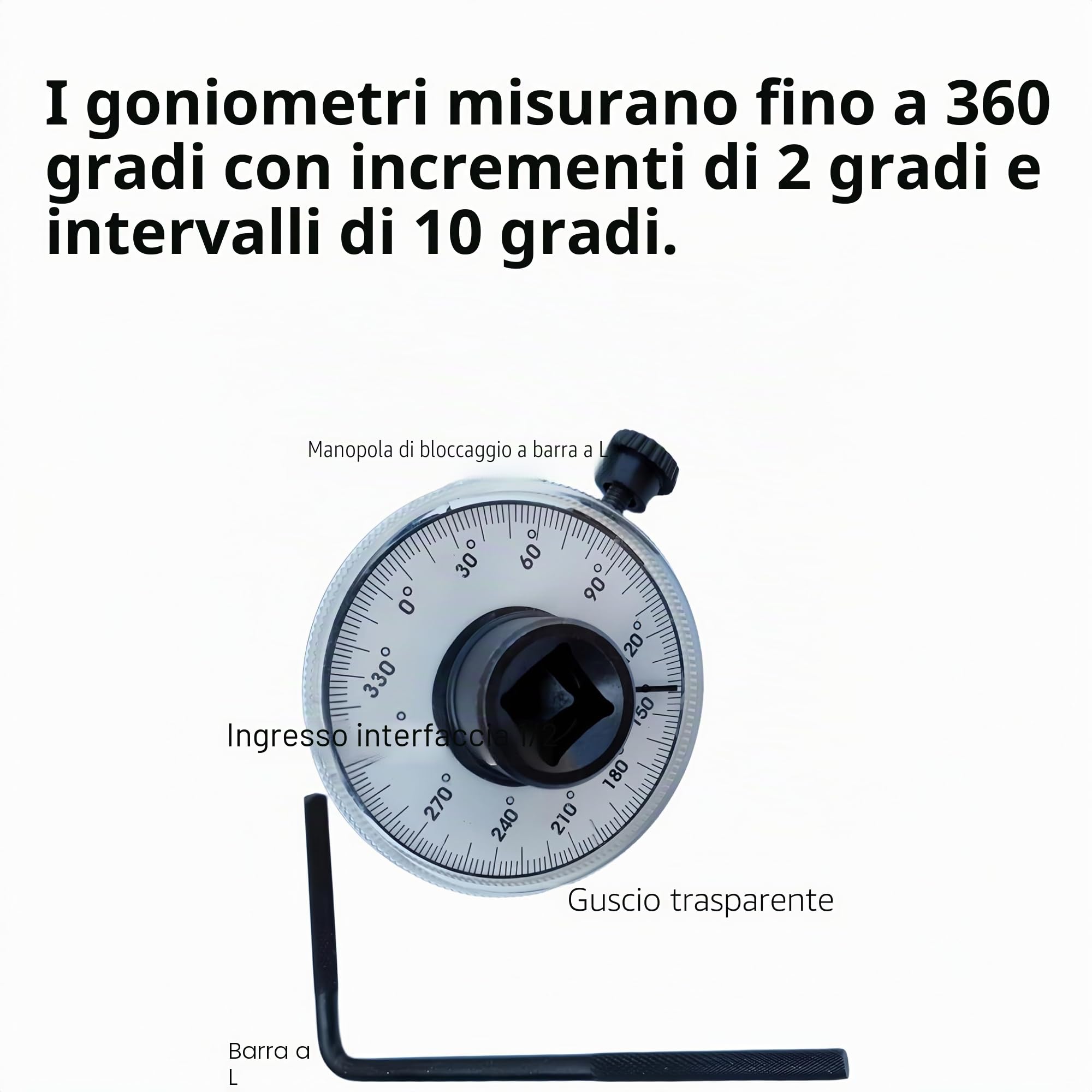 Misuratore di angolo rotativo 360 gradi, chiave di torsione con braccio regolabile, strumento di coppia angolare