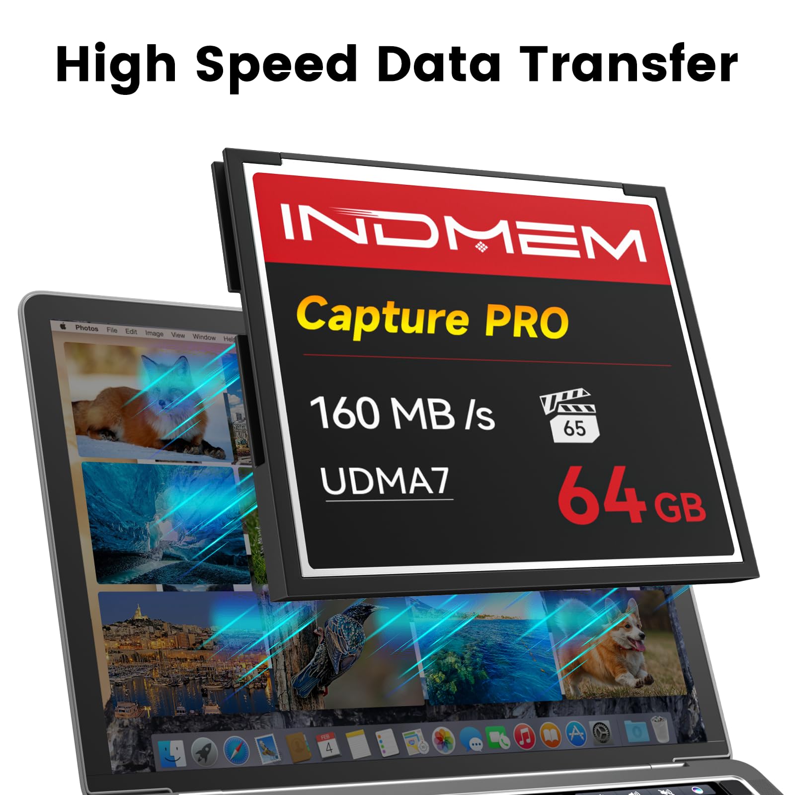 Scheda di memoria CF da 64 GB, ad alta velocità, progettata per fotografi e videografi, supporta riprese continue ad alta velocità o registrazione video 4K