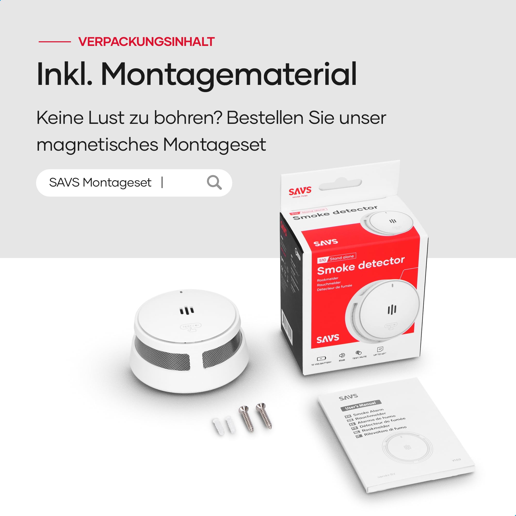 SAVS S10 Stand-Alone-Rauchwarnmelder - Integrierte Rauchmelder 10 Jahre Batterie - Optischer Doppelsensor - Fernbediente Mute-Funktion - Schlankes & Modernes Design - Einfache Installation – Weiß (6) | 6er Set Rauchwarnmelder mit integrierter 10-Jahres-Ba