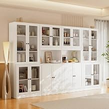 TUSY VOWNER 71 Tall Pantry Cabinet, Kitchen Hutch Storage Cabinet, Buffet Hutch, China Cabinet with Glass Doors, 5-Tier Storage Cabinets for Dining Room, Kitchen, Living Room White