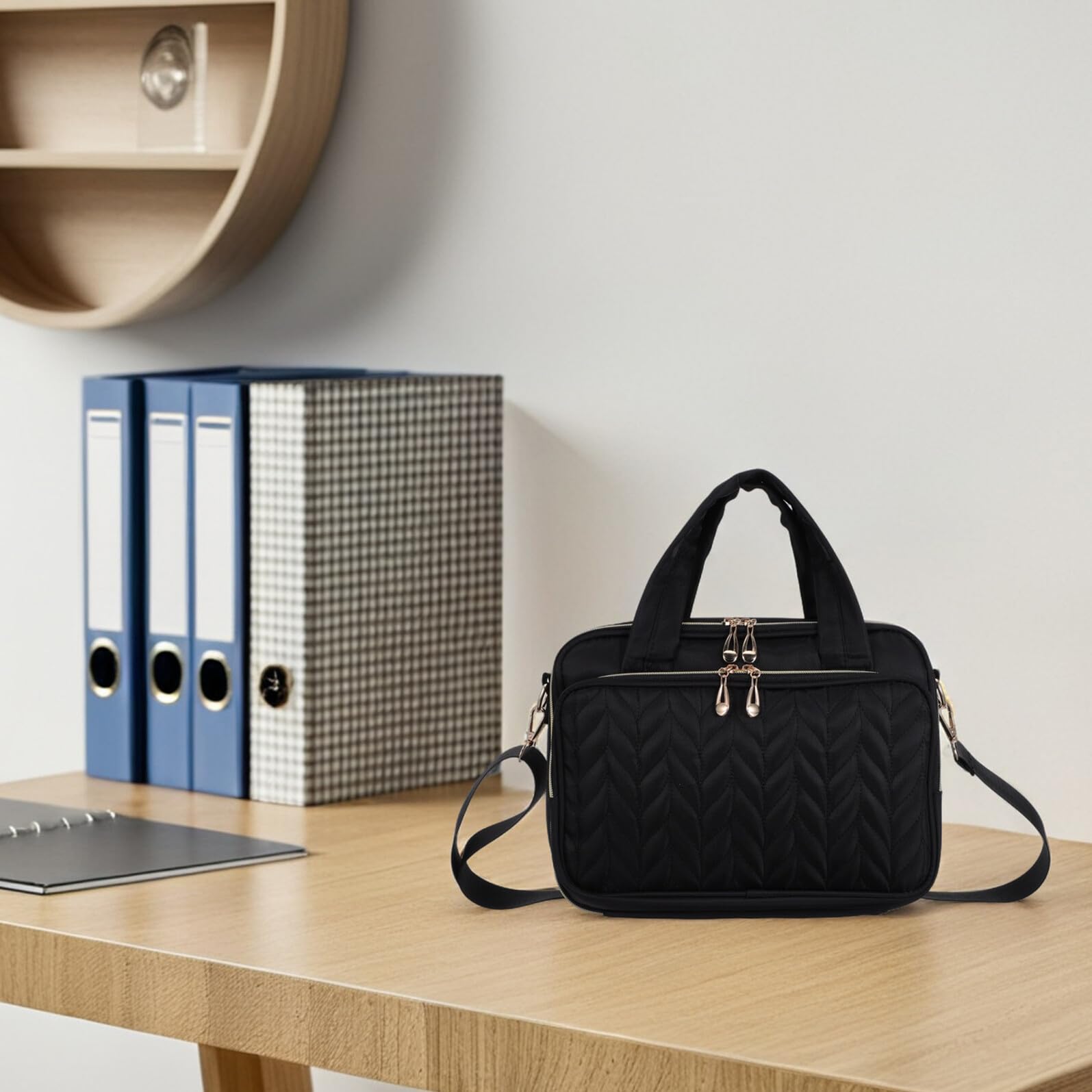 Funda Acolchada para Biblia Mujer Negra con Correa de Hombro Ajustable, Estuche con Cremallera para Libros y Bolígrafos, Bolsa de Almacenamiento para Estudio E Iglesia