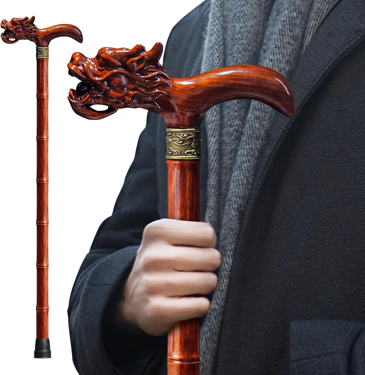 Wooden Cane, Hand Carved High-end Walking Cane for Men and Women, Lightweight Design Support Up to 500lbs Dragon Canes for Seniors, Suitable for Discerning Personal and Gift Use Sandalwood