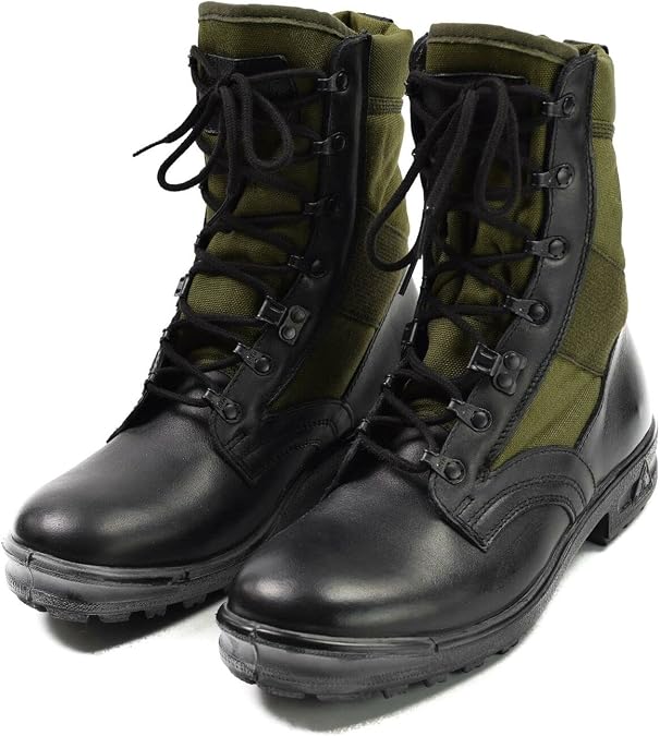 Original German Army Jungle Boots For Men - BALTES Black/Green Mens Military Boots - Leather Combat Boots Men