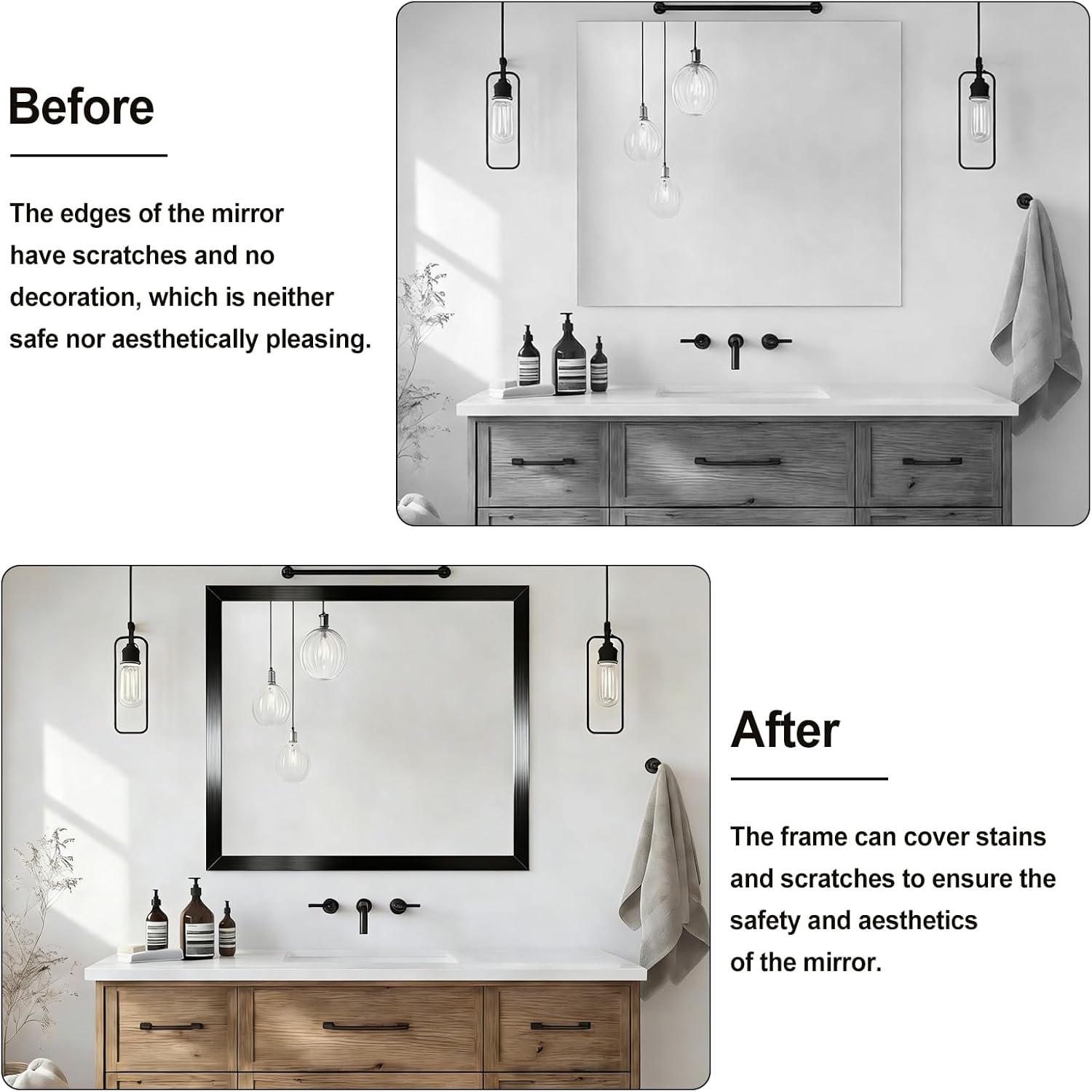 Alened Black Mirror Frame Border Peel and Stick Wallpaper, Mirror Tape Border Trim Removable Waterproor Wall Decor, Self Adhesive Bathroom Sticker 2" x 393"