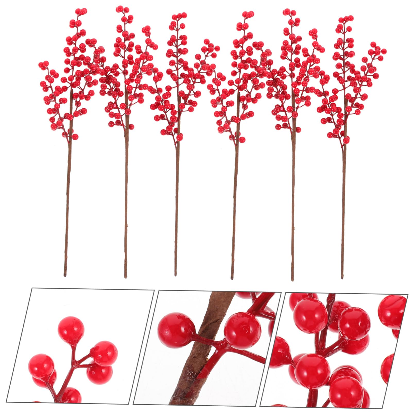 Ramo De Bayas Artificiales Rojas 6 Piezas Tallos De Baya Falsos Espuma Decoración Navideña para Bodas y Fiestas Hogar y Jarrón
