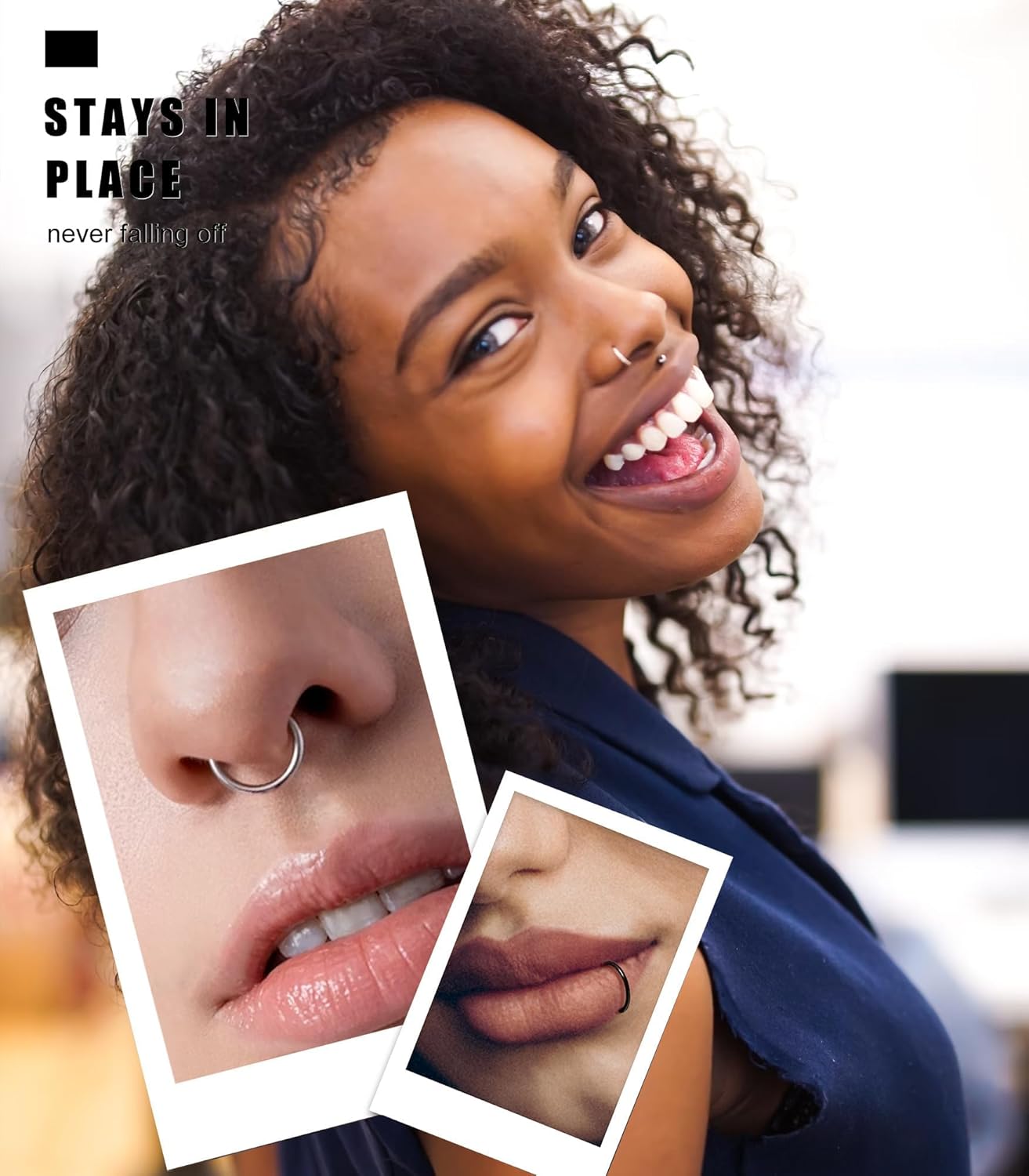 BodyBonita 16G Argentée Piercing Nez Anneaux - 3 Pièces Acier Chirurgical 316L Anneaux De Nez à Double Créoles Zircone Cubique Conch Piercing Septum Oreille Helix Rook Tragus Cartilage Daith 8mm