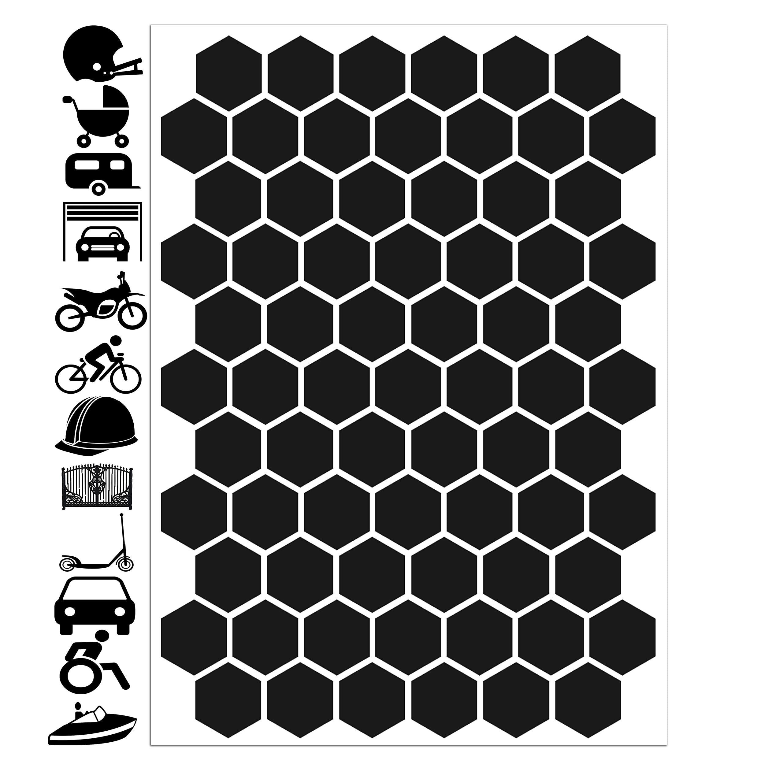 71pcs High Visibility Warning Reflective Stickers Hexagon Honeycomb Kit Decals Black Reflector Highly Night Safety Sign Visibility Universal Self - Adhesive D 52