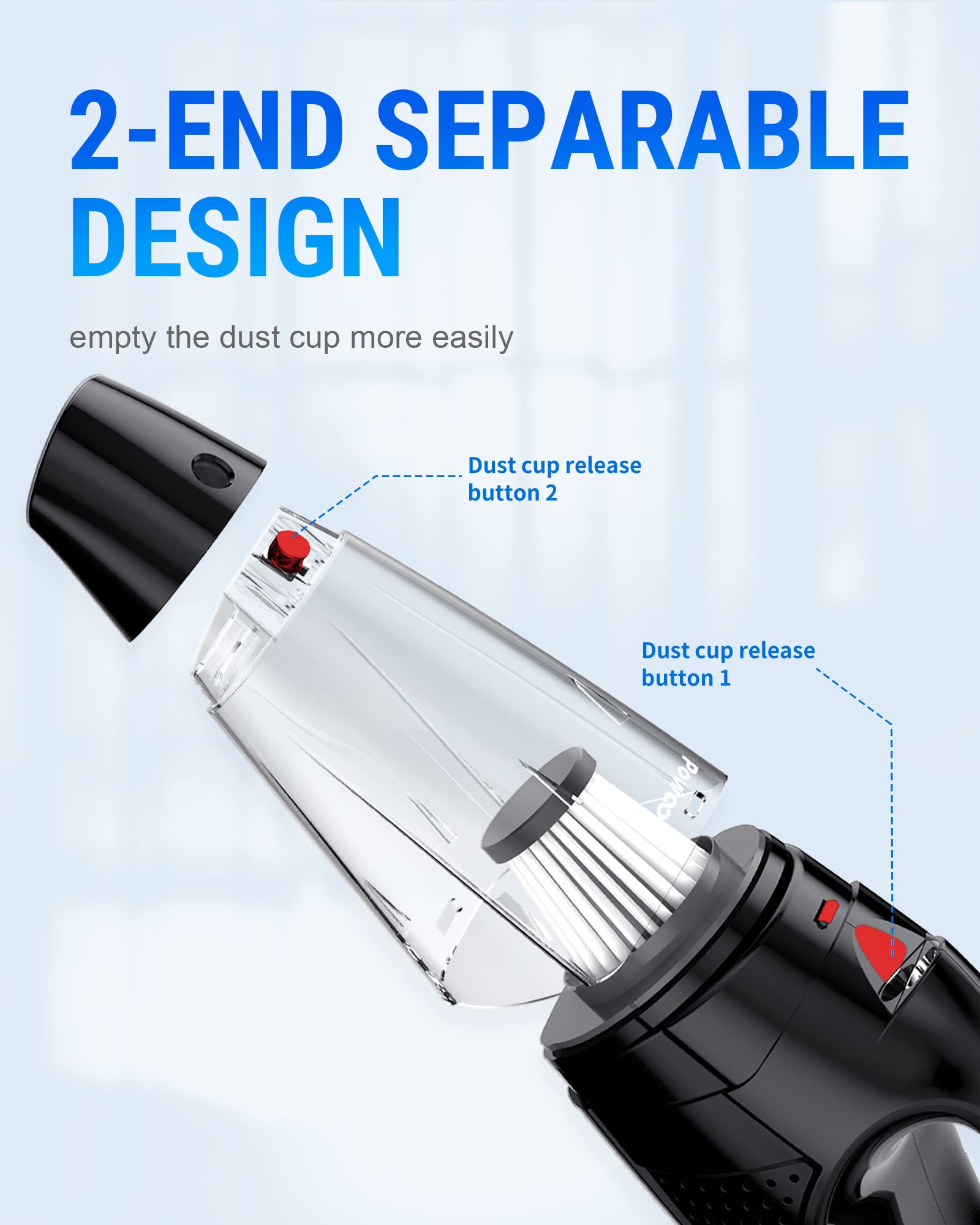 Powools Handheld Cordless Vacuum - High Power Car Vacuum With Fast Charge, Includes 2 Filters (Dragon Fire Orange) - View #6