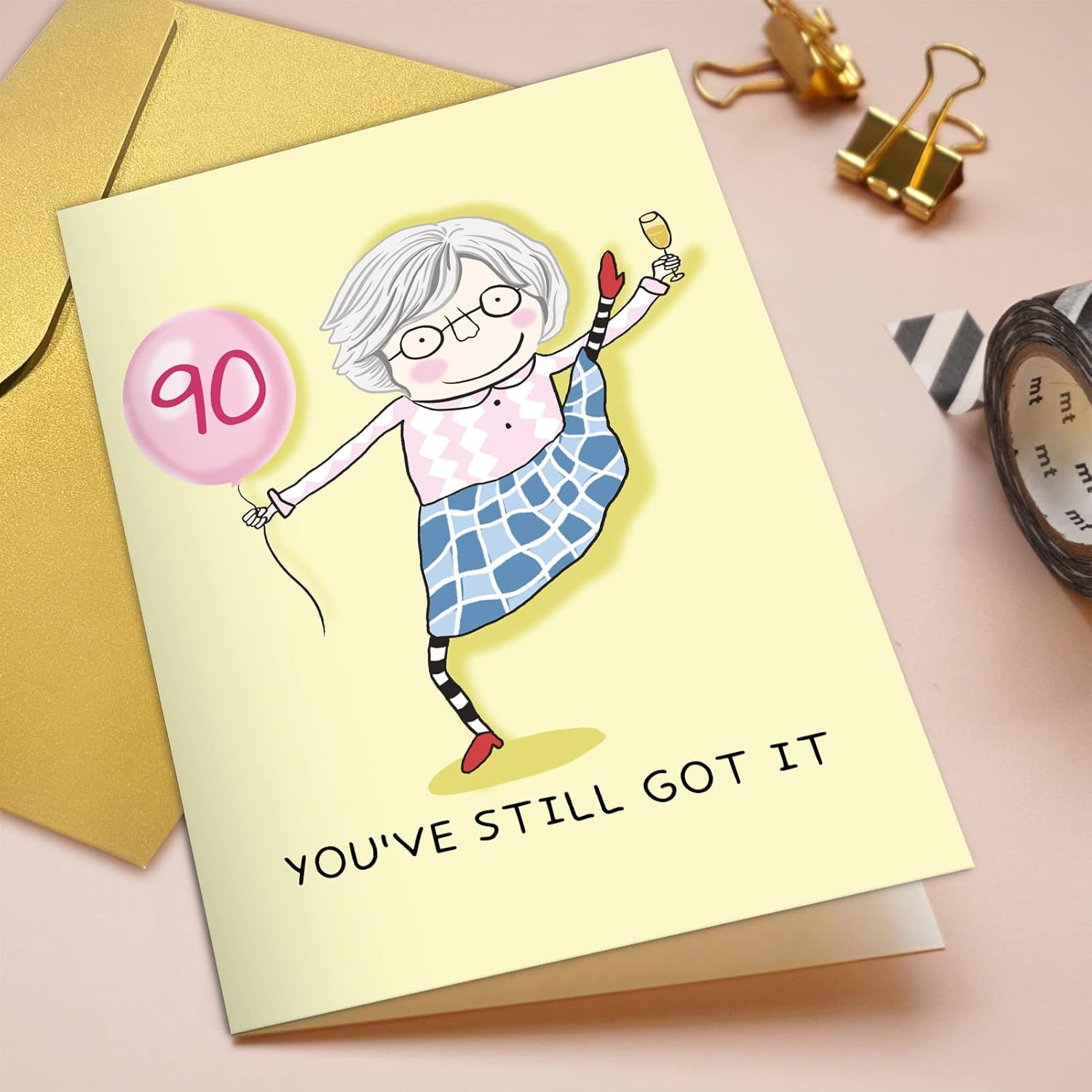 Qiliji Funny 90th Birthday Card for Women, 90 Years Old Birthday Card for Her, Happy Ninetieth Birthday Greeting Card, 90 Still Got It - Image 4