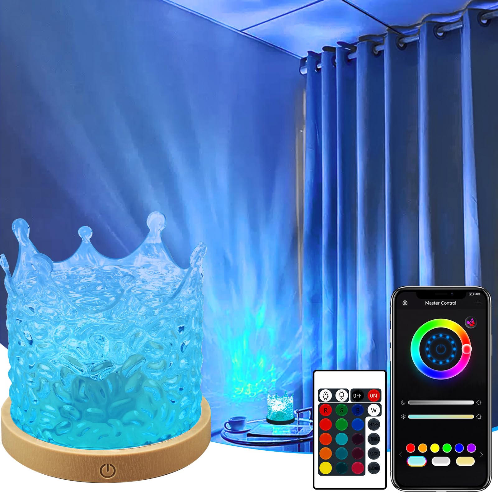 Uonnet Ocean Wave Projector Light, 16 Colors Gradual Rotating Flame Water Lamp with App & Remote Control for Home Office Bar Restaurant