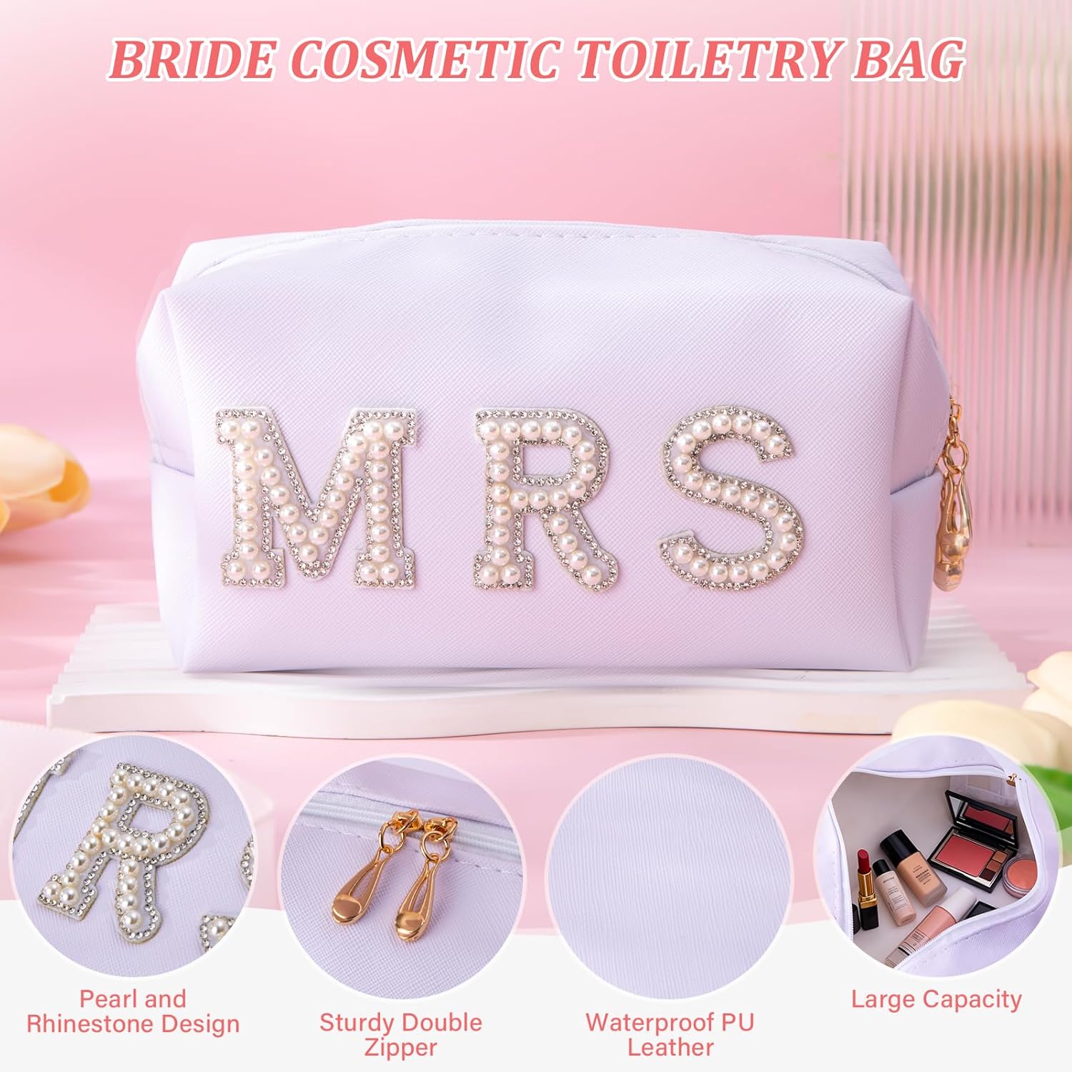 Bridal Shower Gifts for Bride to Be - 7PCS Gift Set with Bride Slippers, Mrs Jewelry Box, Bride Hair Clip, Scented Candle, Cosmetic Bag, Greeting Card with Gift Box for Wedding Engagement Bachelorette