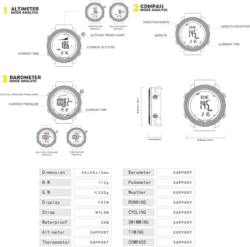 Miniatura 6 de North Edge Apache - Relojes deportivos tácticos para hombres, relojes digitales sólidos de supervivencia al aire libre con brújula militar sólida