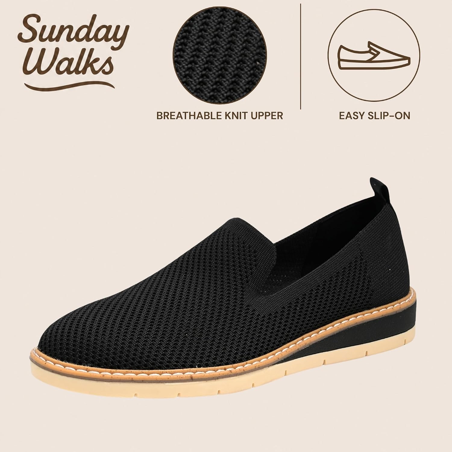 Sunday Walks Slip On Shoes for Women, Comfortable Knit Loafer Flats, ALBA
