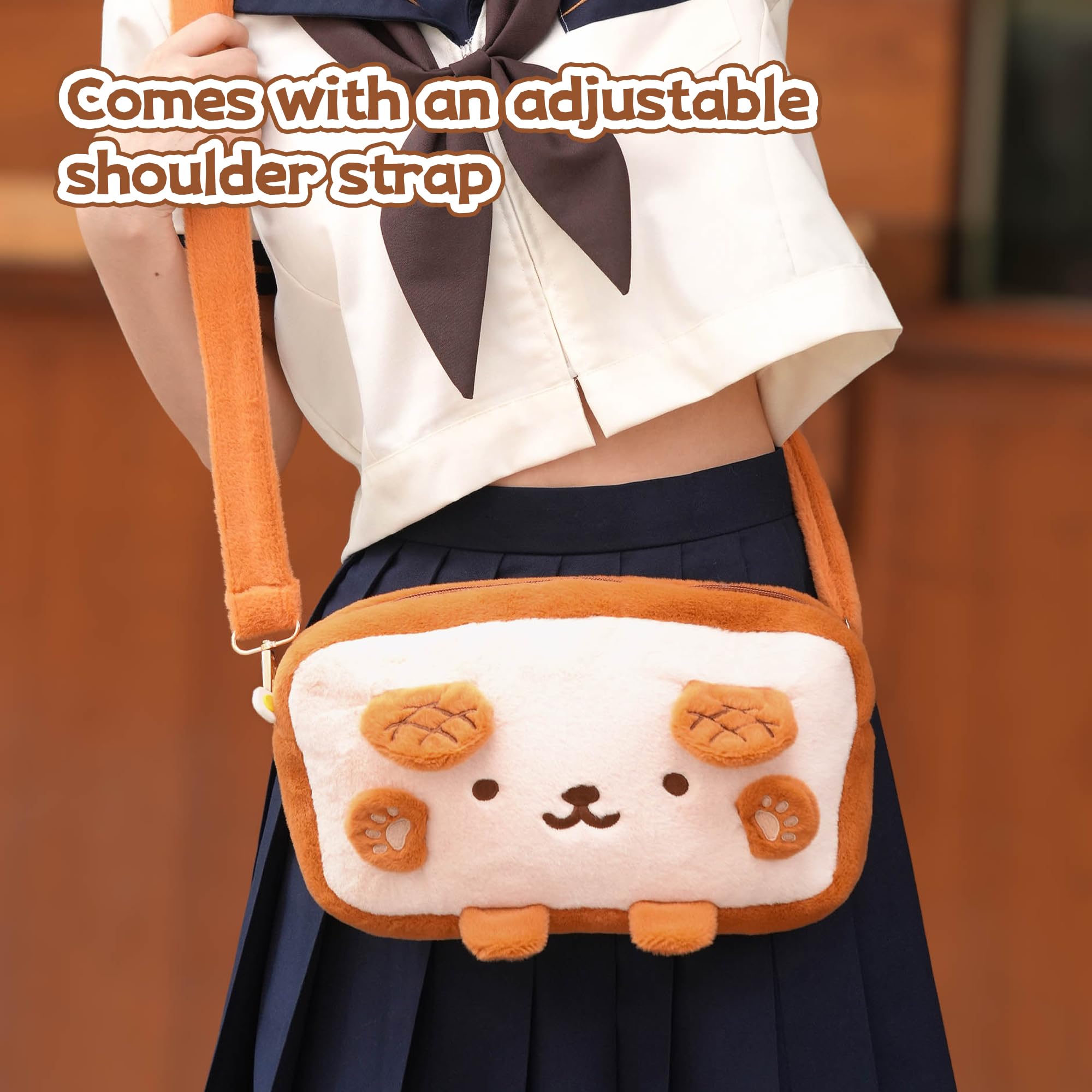 GeekShare Toast - Borsa in peluche compatibile con Switch/OLED, borsa da viaggio di grande capacità, con traccia, adatta per console Switch e accessori di gioco, Marrone, Carino