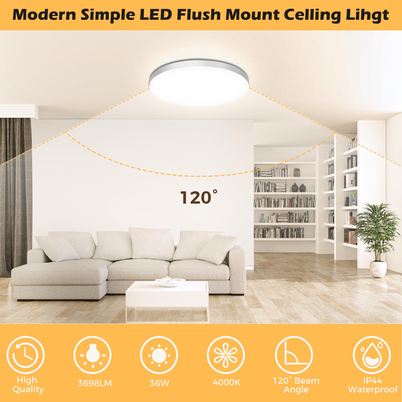 Plafoniera LED Soffitto 36W Lampada da Soffitto 4000K Plafoniera Bagno IP44 Impermeabile Ø37CM Rotonda Lampadario LED Moderna Luce Soffitto per Cameretta, Soggiorno, Cucina, Balcone, Corridoio