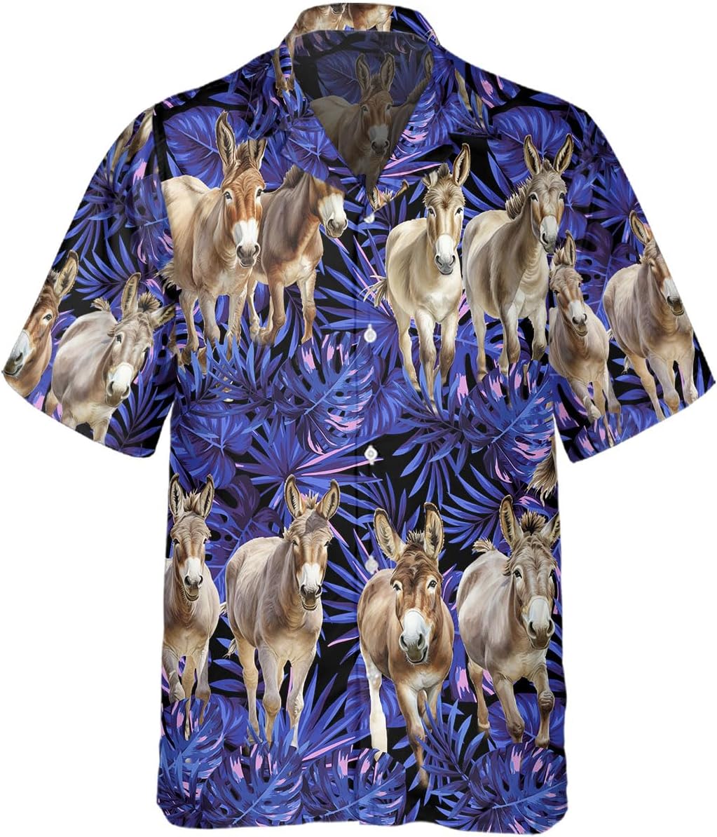 Donkeys Hawaiian Shirt for Men Funny - Hawaiian Shirts Short Sleeve - Mens Button Down Shirt Gifts for Animal Lovers
