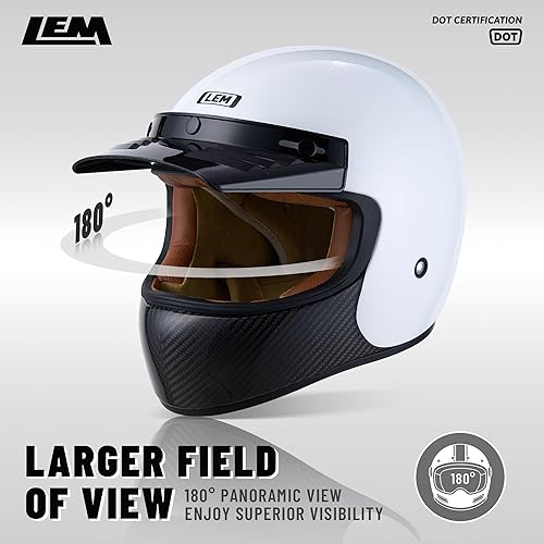 Miniatura 6 de LEM Cascos de motocicleta de cara completa de carbono, casco clásico retro DOT para hombres, modelos Harley, Cruiser, casco de motocicleta vintage,