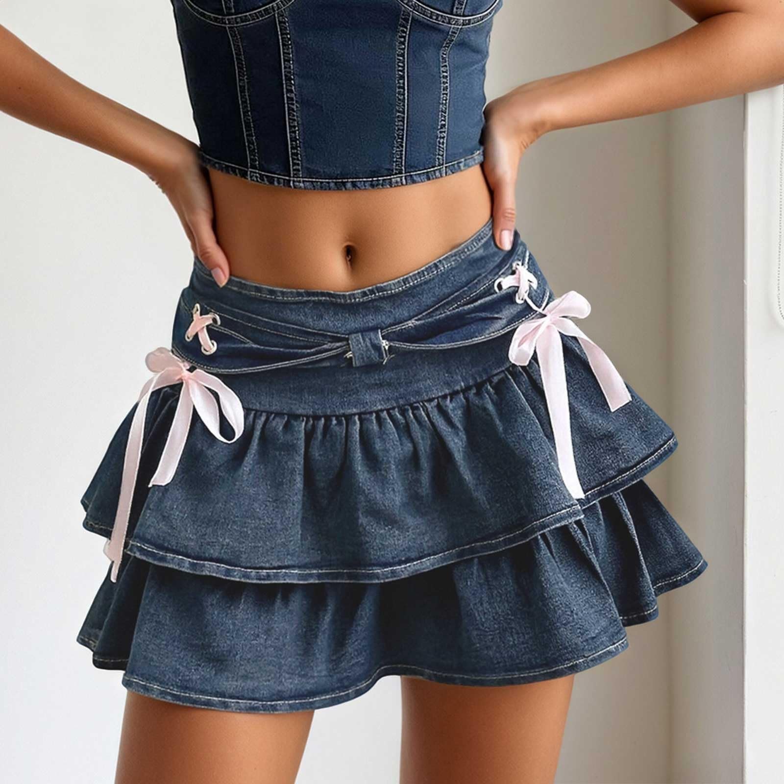 Générique Jupe plissée à nœud Papillon et Taille Haute, idéale pour l'été – Robe décontractée