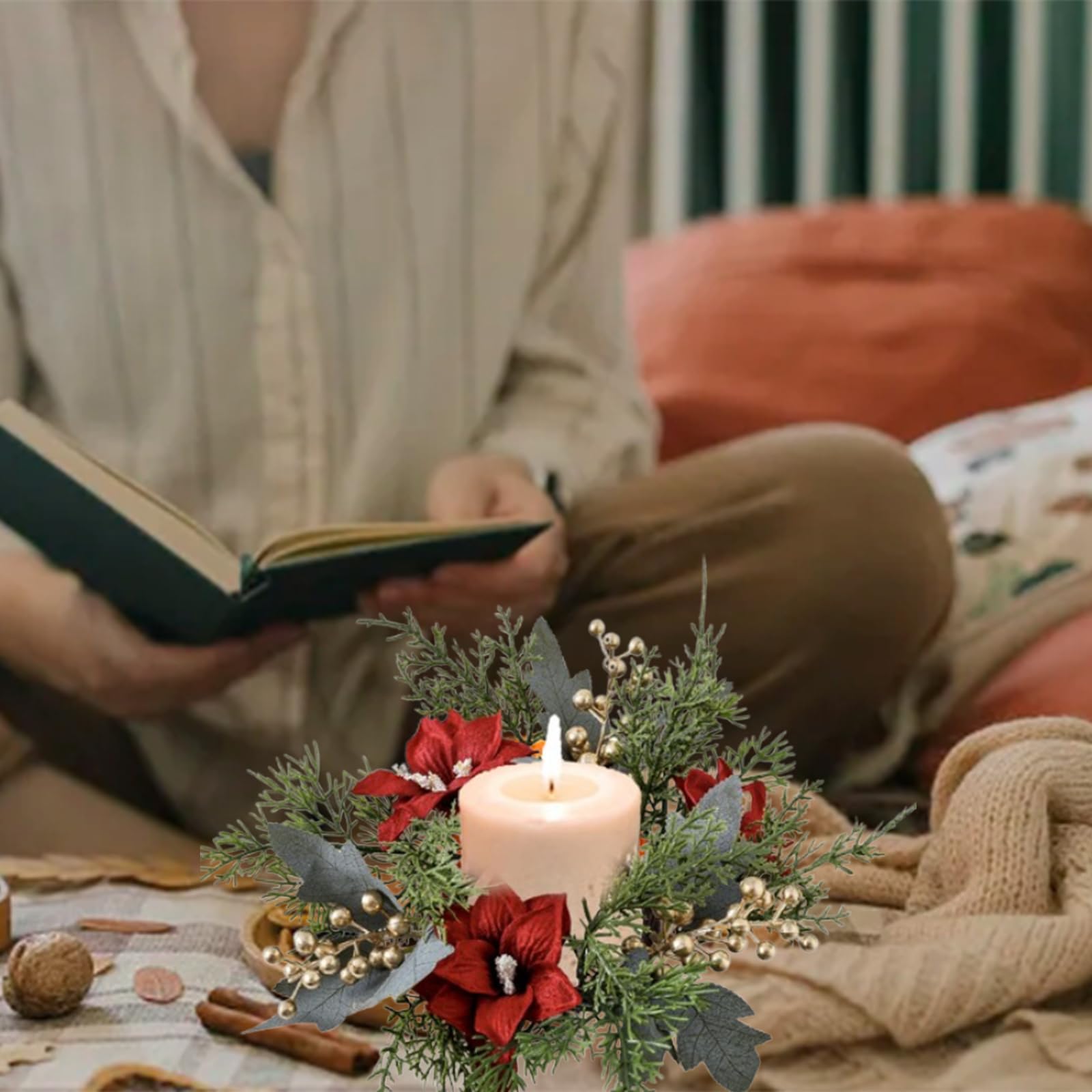 Eevhrqw Kerzenkranz Für Stabkerzen,kerzenring Weihnachten,kerzenringe Für Stabkerzen,kerzenkranz,adventskranz Tisch,kerzenring Künstliche Girlande,kerzenringe Für Stabkerzen Weihnachten. Hogar y cocina