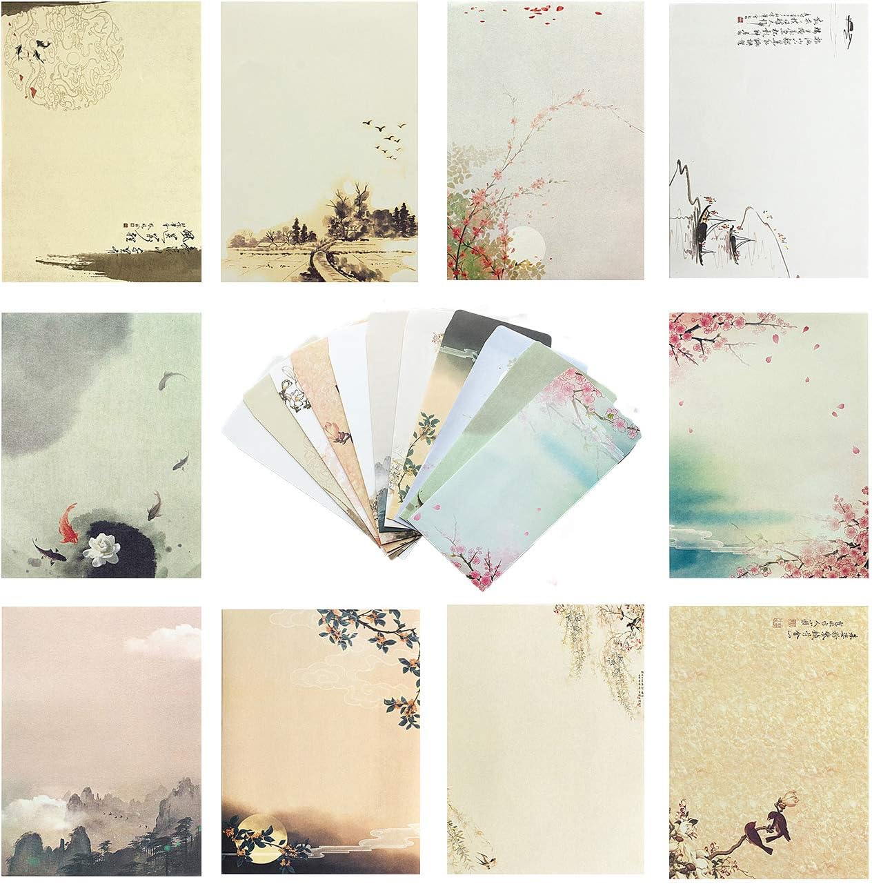 ELTNEGSA Total 60PCS Writing Paper Letter Set (40 stationery Papers + 20 Envelopes) 10 Different Color Ink Painting Classic Vintage Antique Design : Everything Else