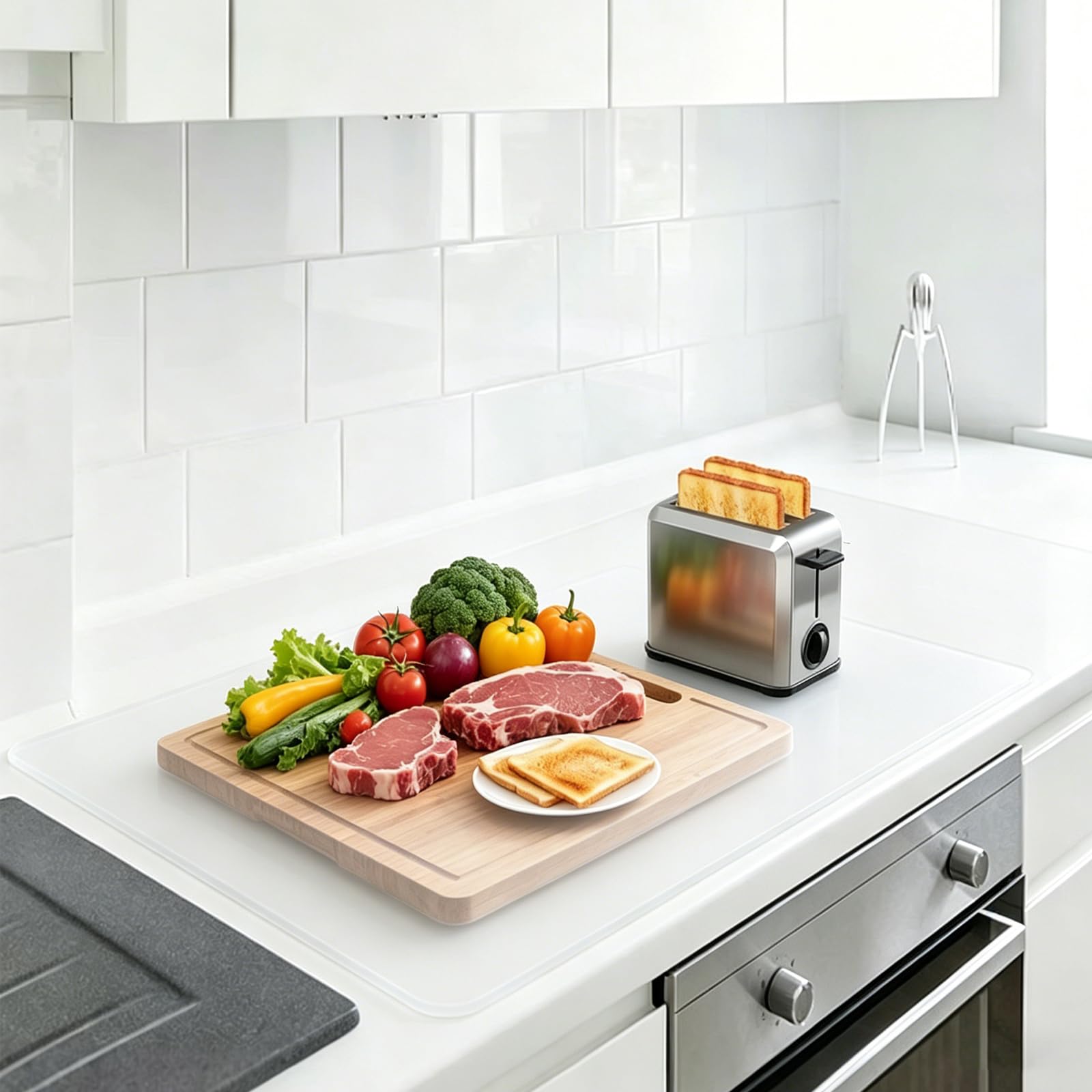 Tapis Silicone Grand 120 x 60 cm, 2 mm Épaisseur Tapis Cuisine, Résistant Antidérapant à la Chaleur, Travail, Peinture, Bricolage, Pour Table et Plan de Travail Cuisine (Blanc Laiteux)