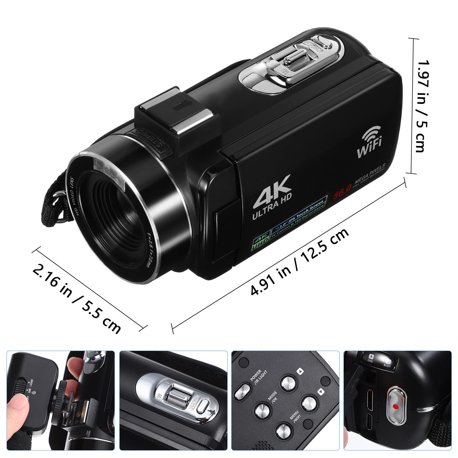 Videocamera Digitale HD Nero Schermo Touch 3 Pollici