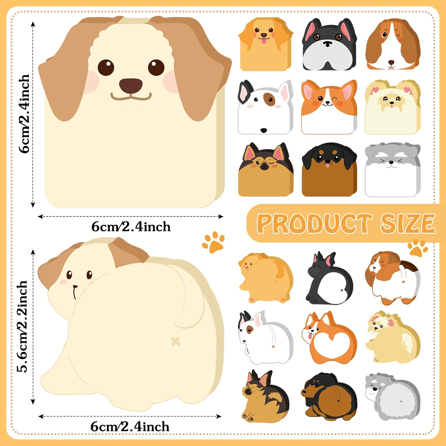 Censen 20 Pack 800 Sheets Christmas Sticky Notes Dogs Puppy Sticky Notes Thicken Self Stick Cute Animals Dogs Pad for Christmas Thanksgiving Veterinary Dog Lover Birthday Gift (Dog Head and Butt) - Image 2